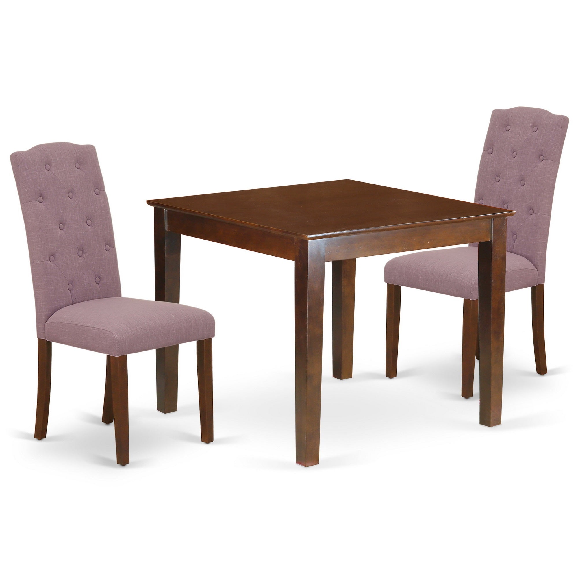 Oxce3-Mah-10 3Pc Dinette Set Includes A Square Kitchen Table And Two Parson Chairs With Dahlia Fabric, Mahogany Finish