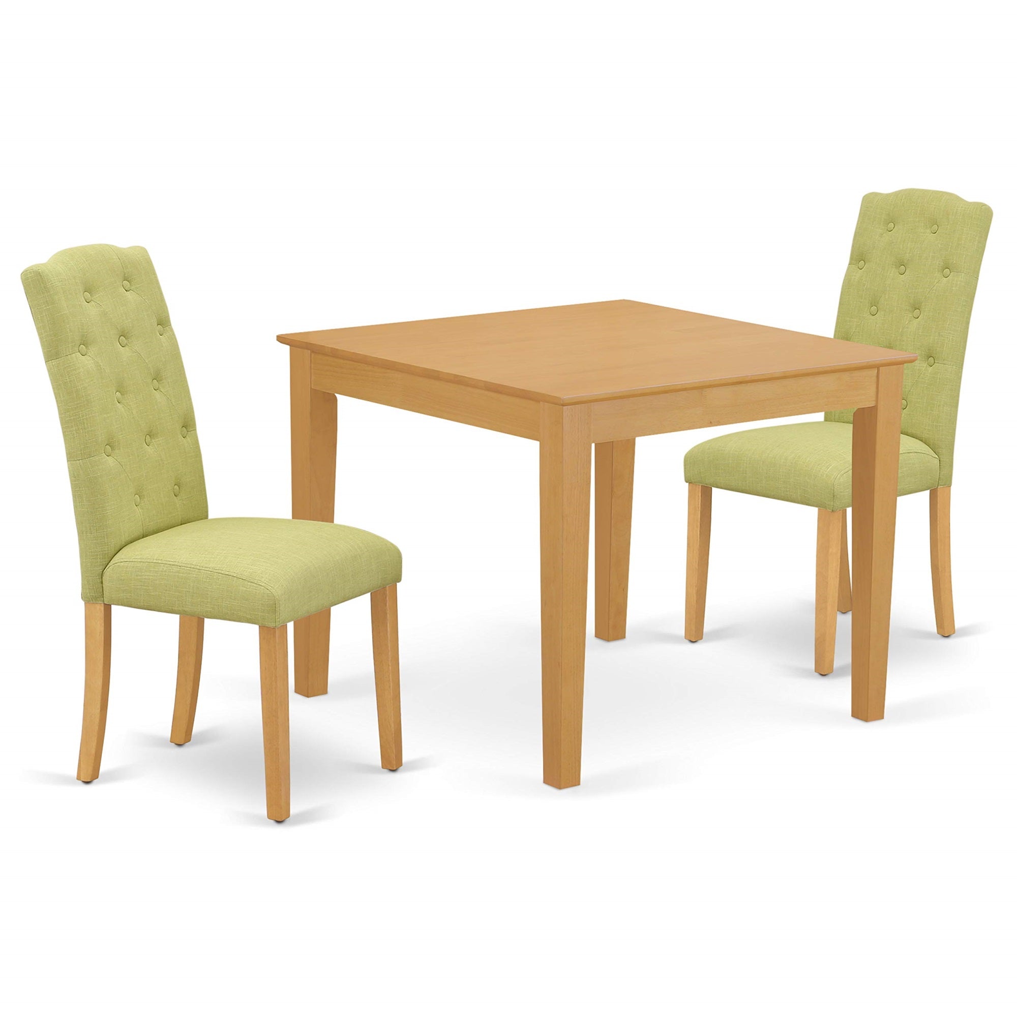 East West Furniture Oxce3-Oak-07 Oxford 3 Piece Room Set Contains A Square Kitchen Table And 2 Limelight Linen Fabric Parson Dining Chairs, 36X36 Inch