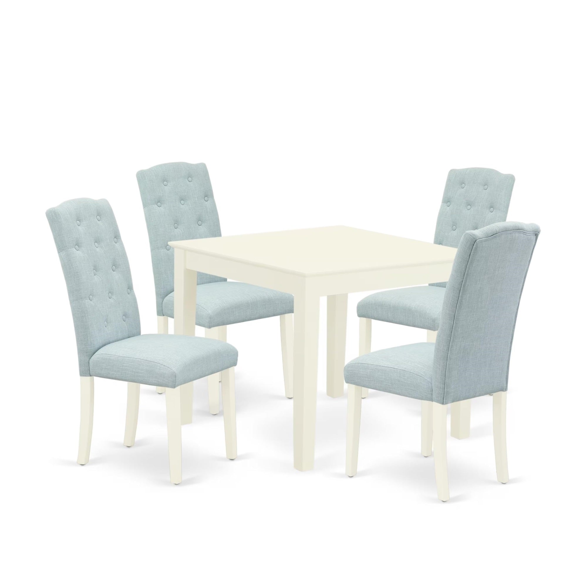 Casafoyer Oxce5-Lwh-15 Oxford 5 Piece Dining Room Set Includes A Square Wooden Table And 4 Baby Blue Linen Fabric Upholstered Parson Chairs, 36X36 Inch