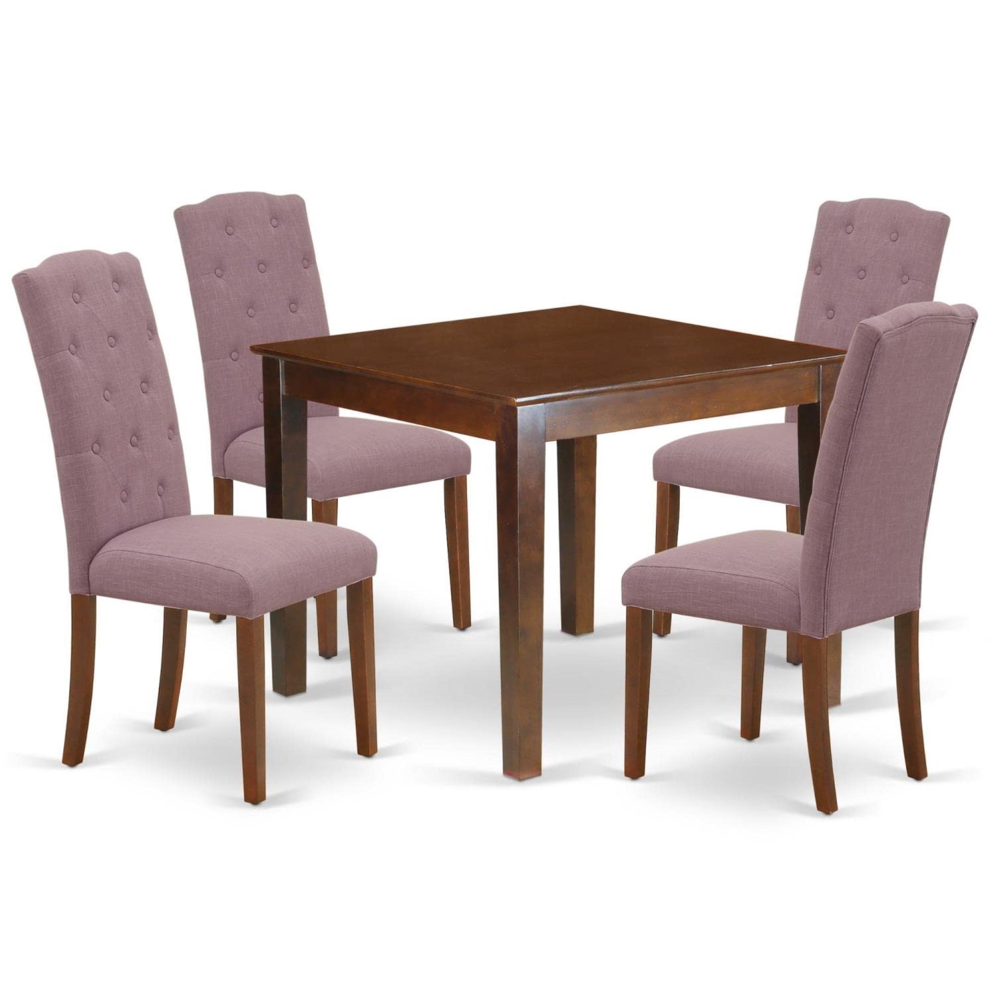 Casafoyer Oxce5-Mah-10 Oxford 5 Piece Modern Dining Set Includes A Square Wooden Table And 4 Dahlia Linen Fabric Upholstered Parson Chairs, 36X36 Inch