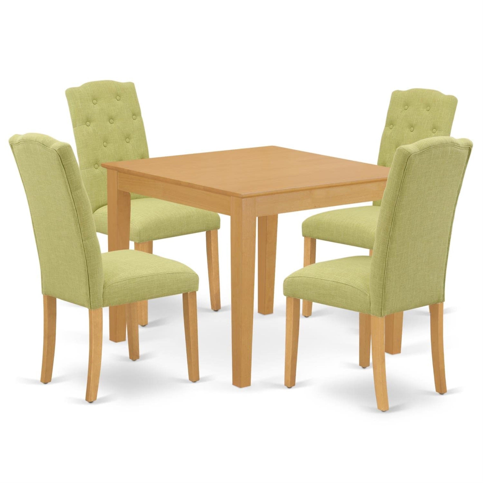 Casafoyer Oxce5-Oak-07 Oxford 5 Piece Room Set Includes A Square Kitchen Table And 4 Limelight Linen Fabric Parson Dining Chairs, 36X36 Inch