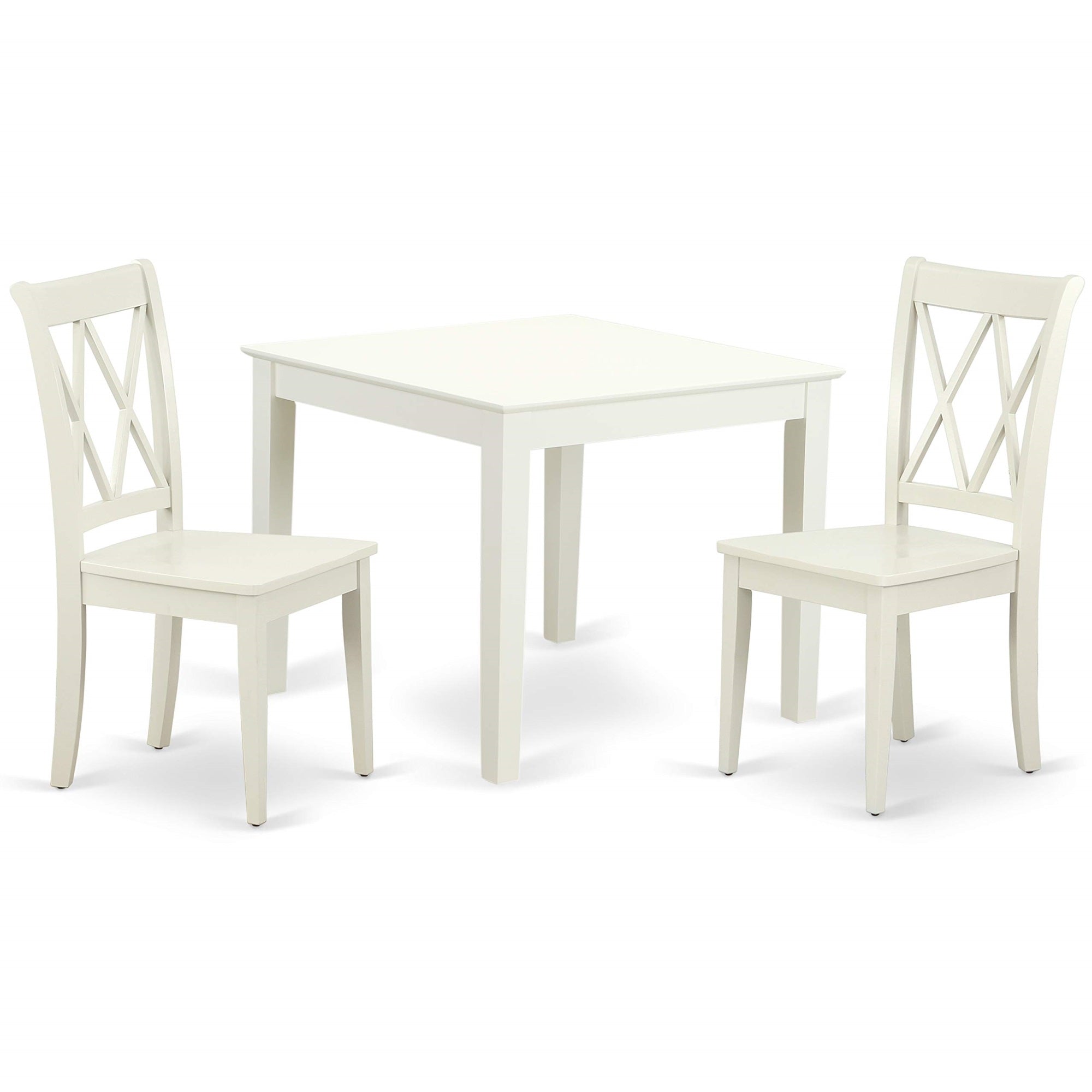 East West Furniture Oxcl3-Lwh-W Oxford 3 Piece Kitchen Set For Small Spaces Contains A Square Table And 2 Dining Room Chairs, 36X36 Inch