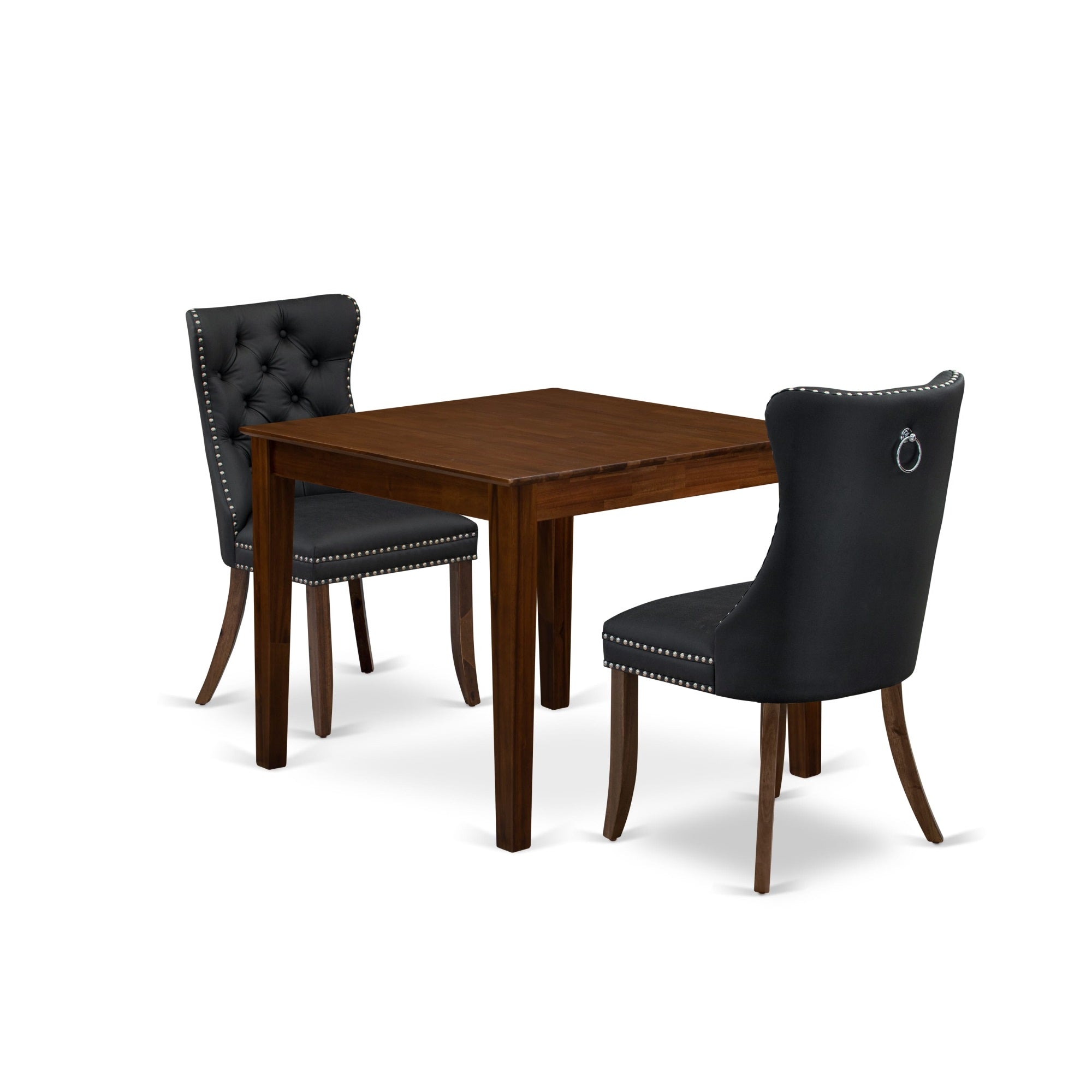 East West Furniture Oxda3-Awa-12 3 Piece Dining Table Set Includes A Square Kitchen Table And 2 Upholstered Parson Chairs, 36X36 Inch, Antique Walnut
