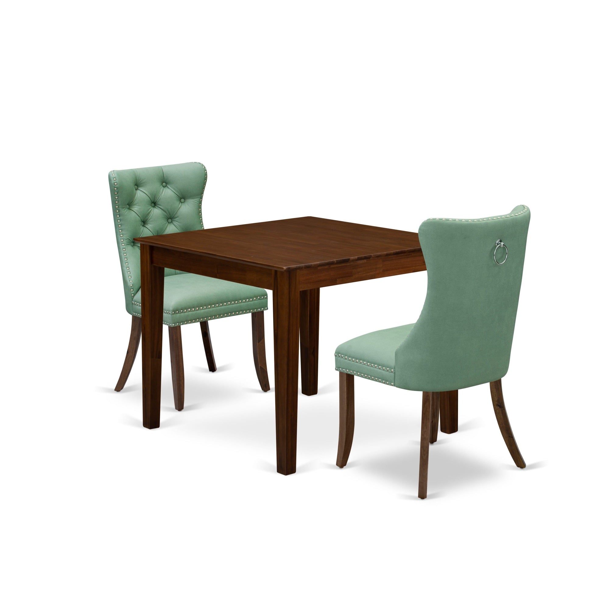 East West Furniture Oxda3-Awa-22 3 Piece Dining Room Table Set Contains A Square Solid Wood Table And 2 Upholstered Parson Chairs, 36X36 Inch, Antique Walnut
