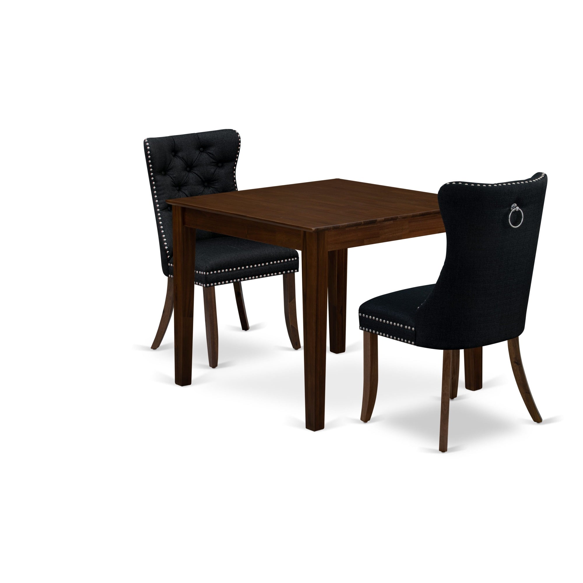East West Furniture Oxda3-Awa-24 3 Piece Dinette Set For Small Spaces Contains A Square Kitchen Table And 2 Upholstered Parson Chairs, 36X36 Inch, Antique Walnut