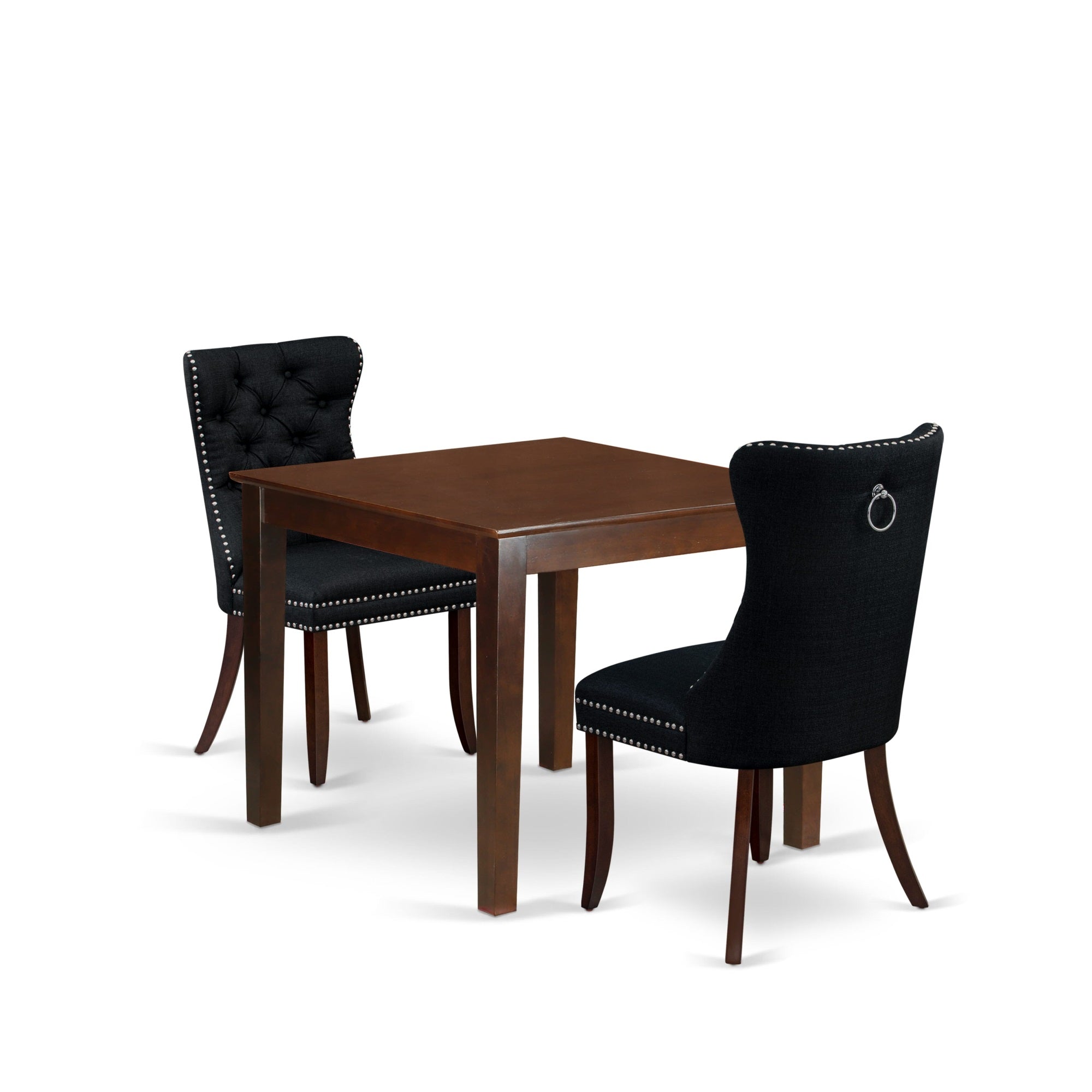 East West Furniture Oxda3-Mah-24 3 Piece Dining Room Table Set Includes A Square Kitchen Table And 2 Padded Parson Chairs, 36X36 Inch, Mahogany