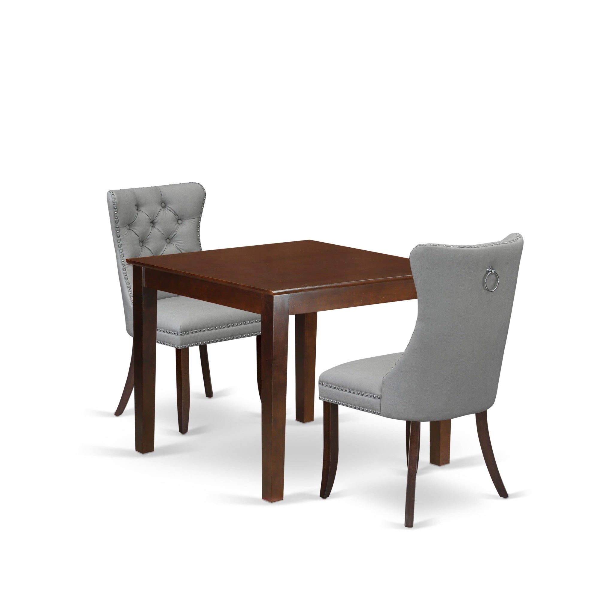 East West Furniture Oxda3-Mah-27 3 Piece Kitchen Table Set Contains A Square Modern Dining Table And 2 Upholstered Parson Chairs, 36X36 Inch, Mahogany