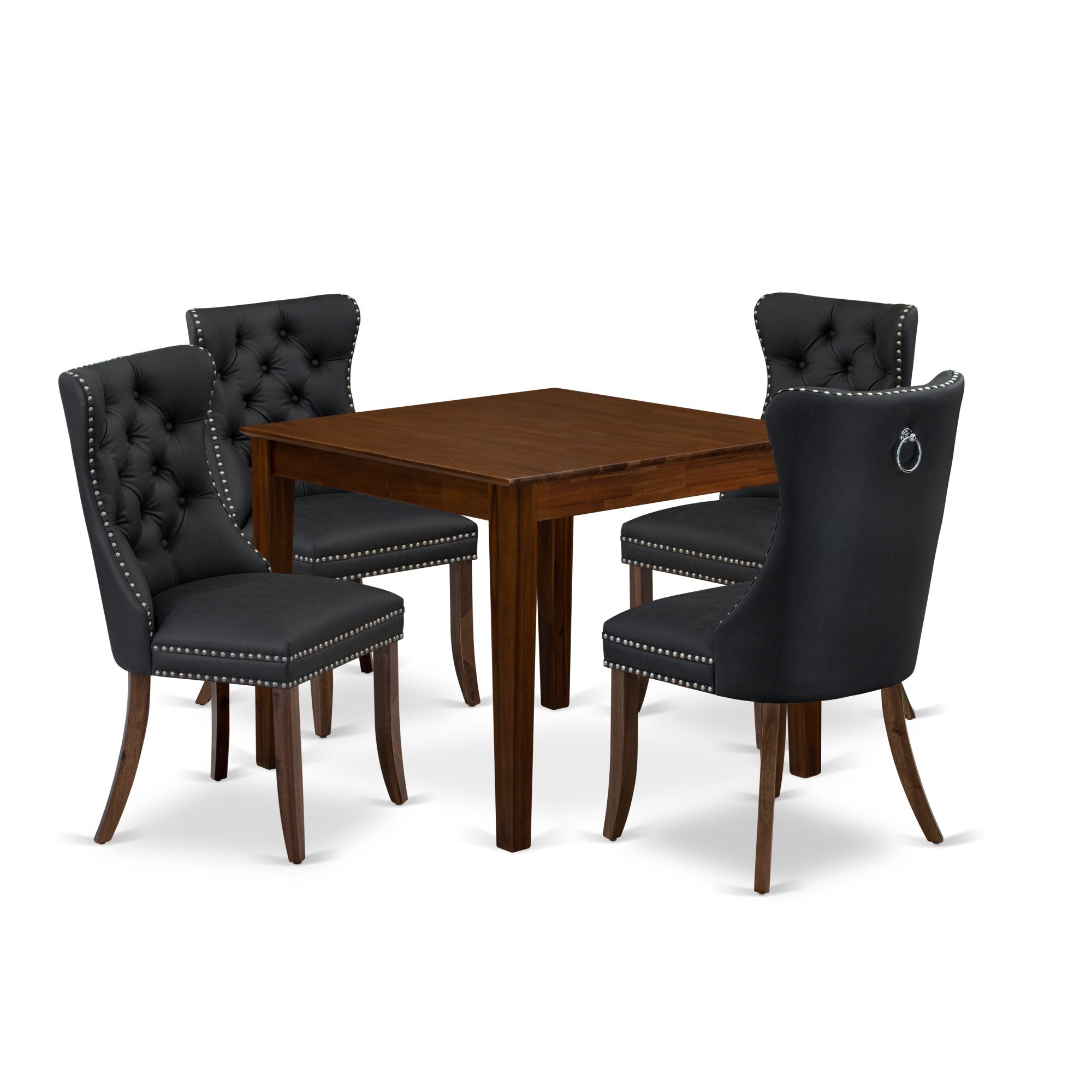 East West Furniture Oxda5-Awa-12 5 Piece Dining Room Furniture Set Contains A Square Solid Wood Table And 4 Upholstered Parson Chairs, 36X36 Inch, Antique Walnut