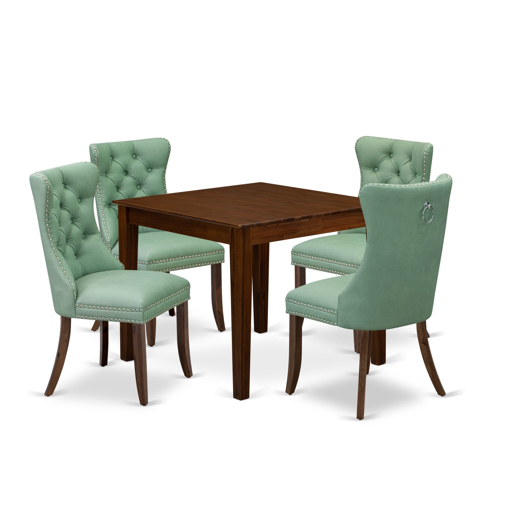 East West Furniture Oxda5-Awa-22 5 Piece Dining Room Furniture Set Consists Of A Square Solid Wood Table And 4 Upholstered Parson Chairs, 36X36 Inch, Antique Walnut