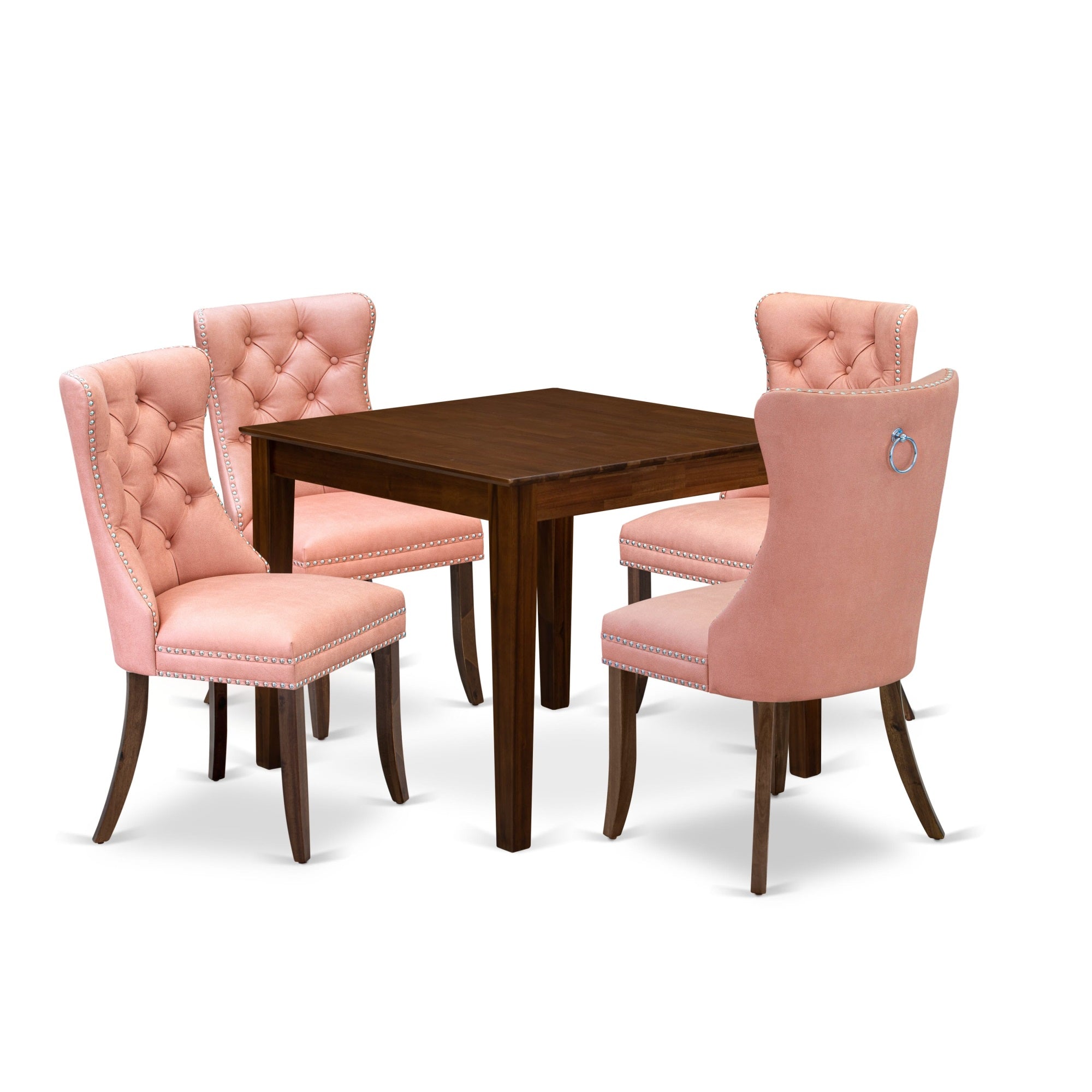 East West Furniture Oxda5-Awa-23 5 Piece Dining Room Table Set Includes A Square Solid Wood Table And 4 Upholstered Parson Chairs, 36X36 Inch, Antique Walnut