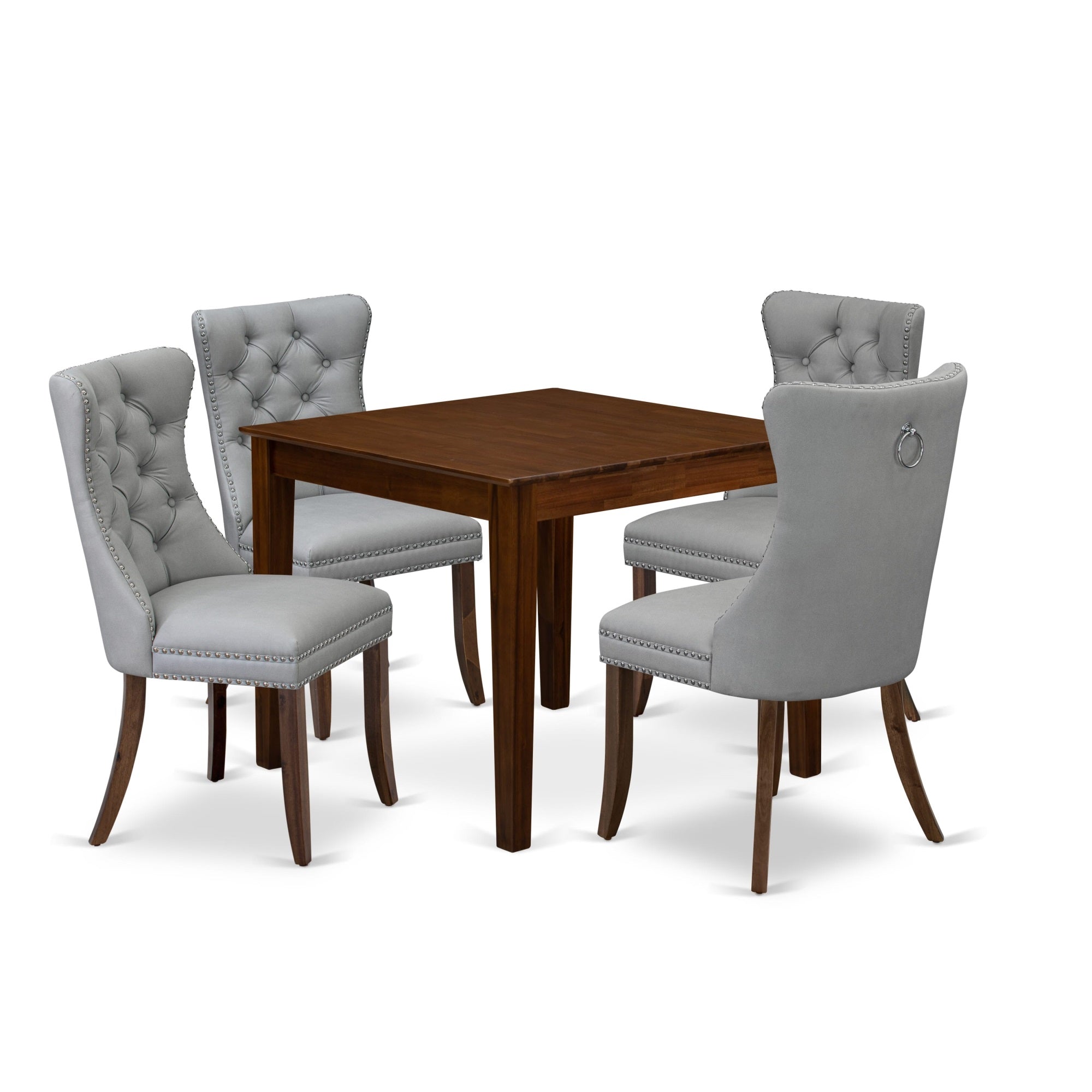 East West Furniture Oxda5-Awa-27 5 Piece Dining Room Furniture Set Includes A Square Solid Wood Table And 4 Upholstered Chairs, 36X36 Inch, Antique Walnut