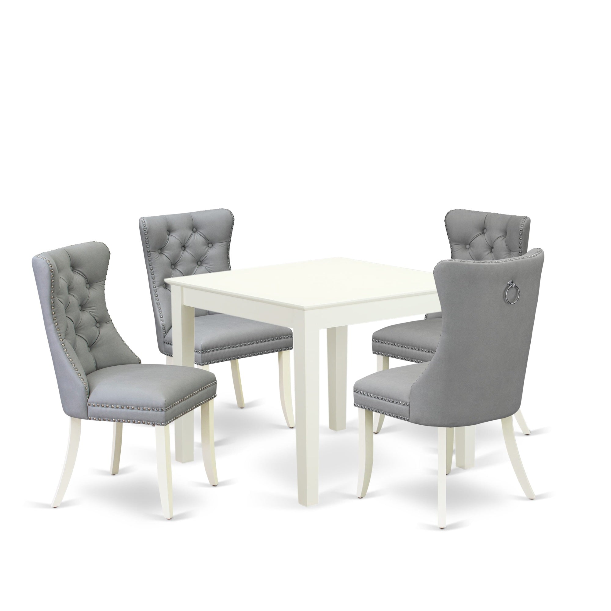 East West Furniture Oxda5-Lwh-27 5 Piece Dining Table Set Includes A Square Kitchen Table And 4 Upholstered Parson Chairs, 36X36 Inch, Linen White
