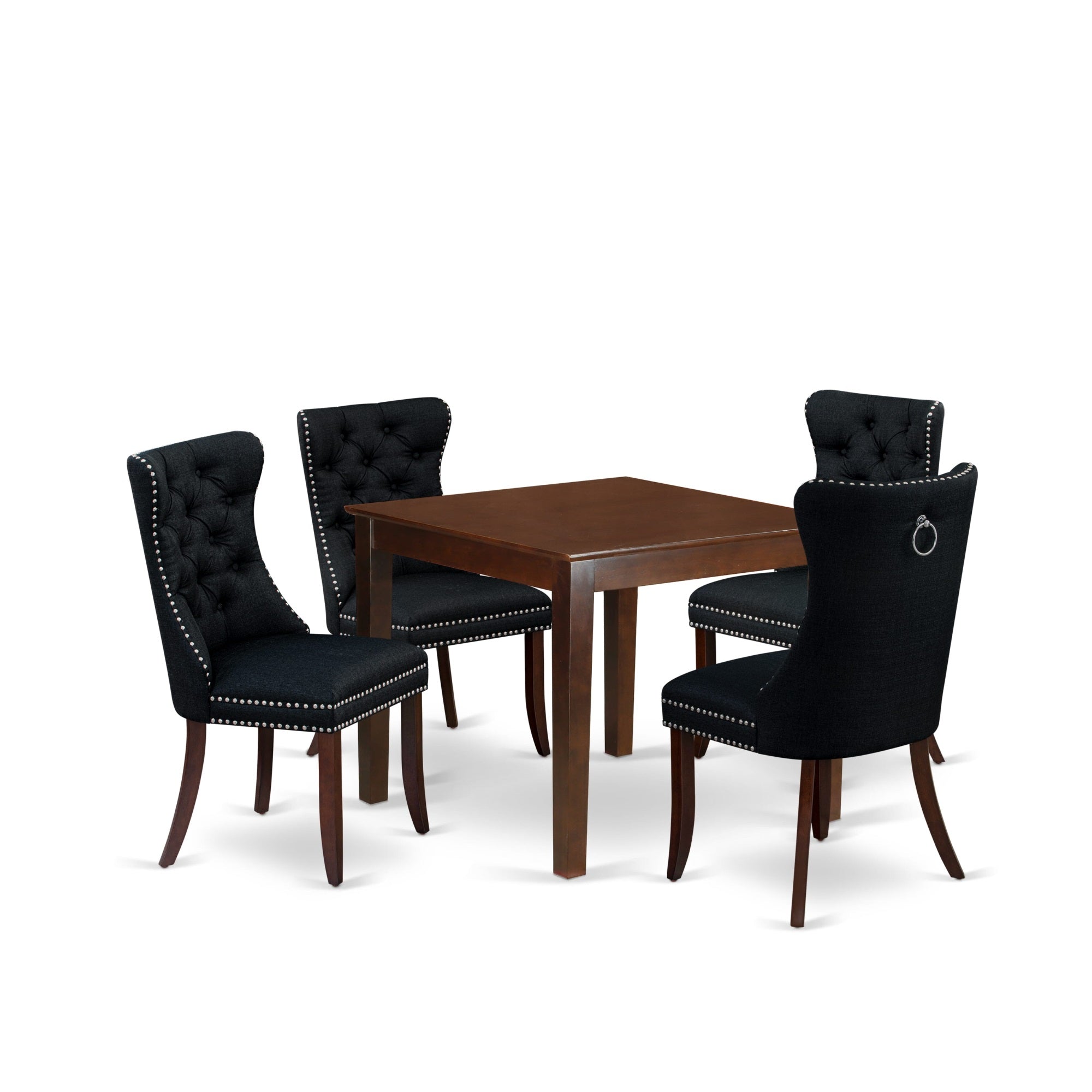 East West Furniture Oxda5-Mah-24 5 Piece Dinette Set Consists Of A Square Dining Room Table And 4 Upholstered Parson Chairs, 36X36 Inch, Mahogany