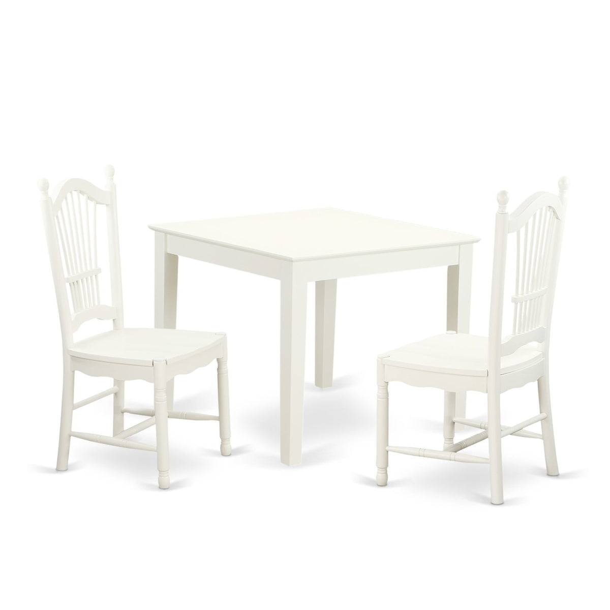 East West Furniture Oxdo3-Lwh-W Oxford 3 Piece Kitchen Set For Small Spaces Contains A Square Room Table And 2 Dining Chairs, 36X36 Inch