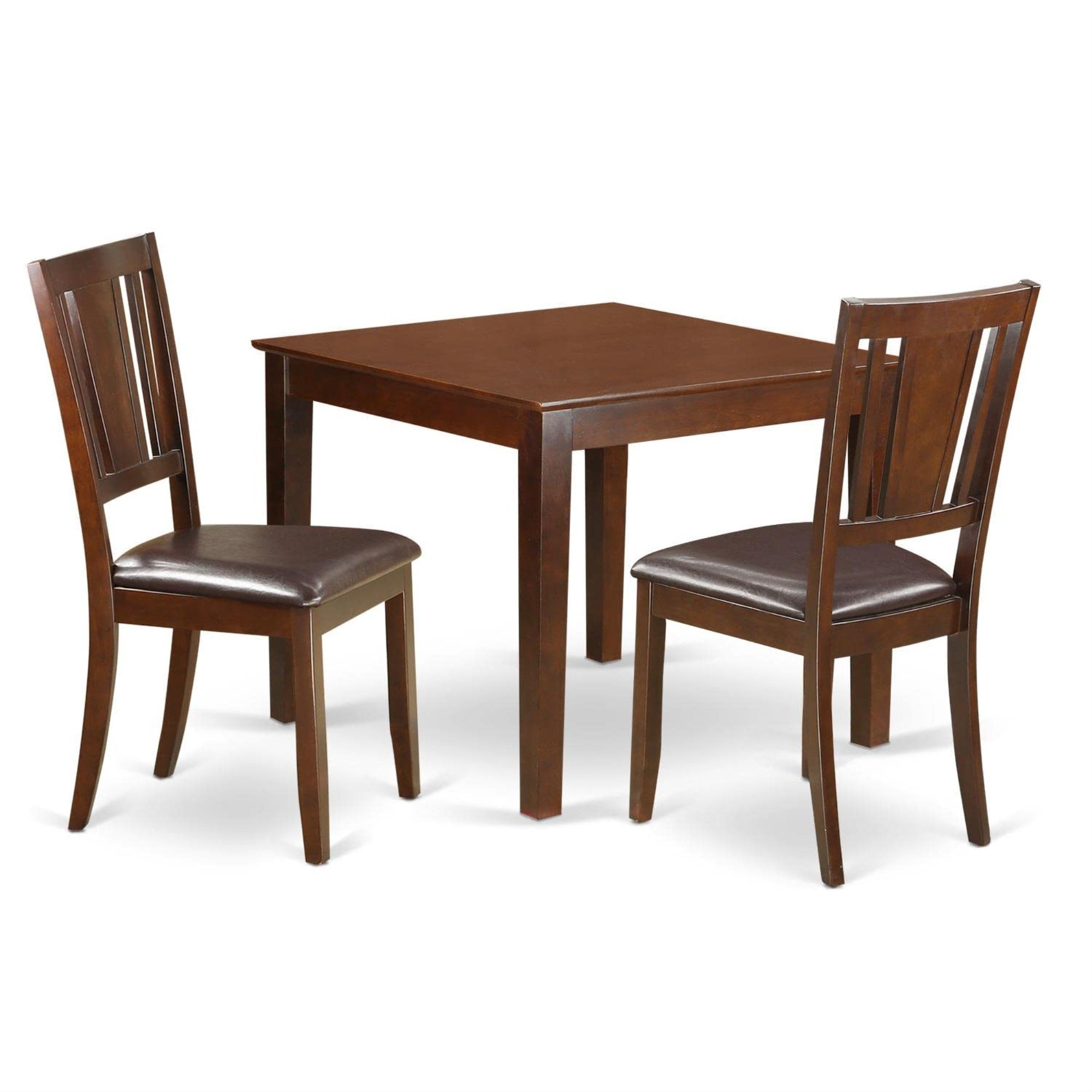 Casafoyer Oxdu3-Mah-Lc 3 Piece Dining Table Set For Small Spaces Contains A Square Dining Room Table And 2 Faux Leather Upholstered Chairs, 36X36 Inch, Mahogany