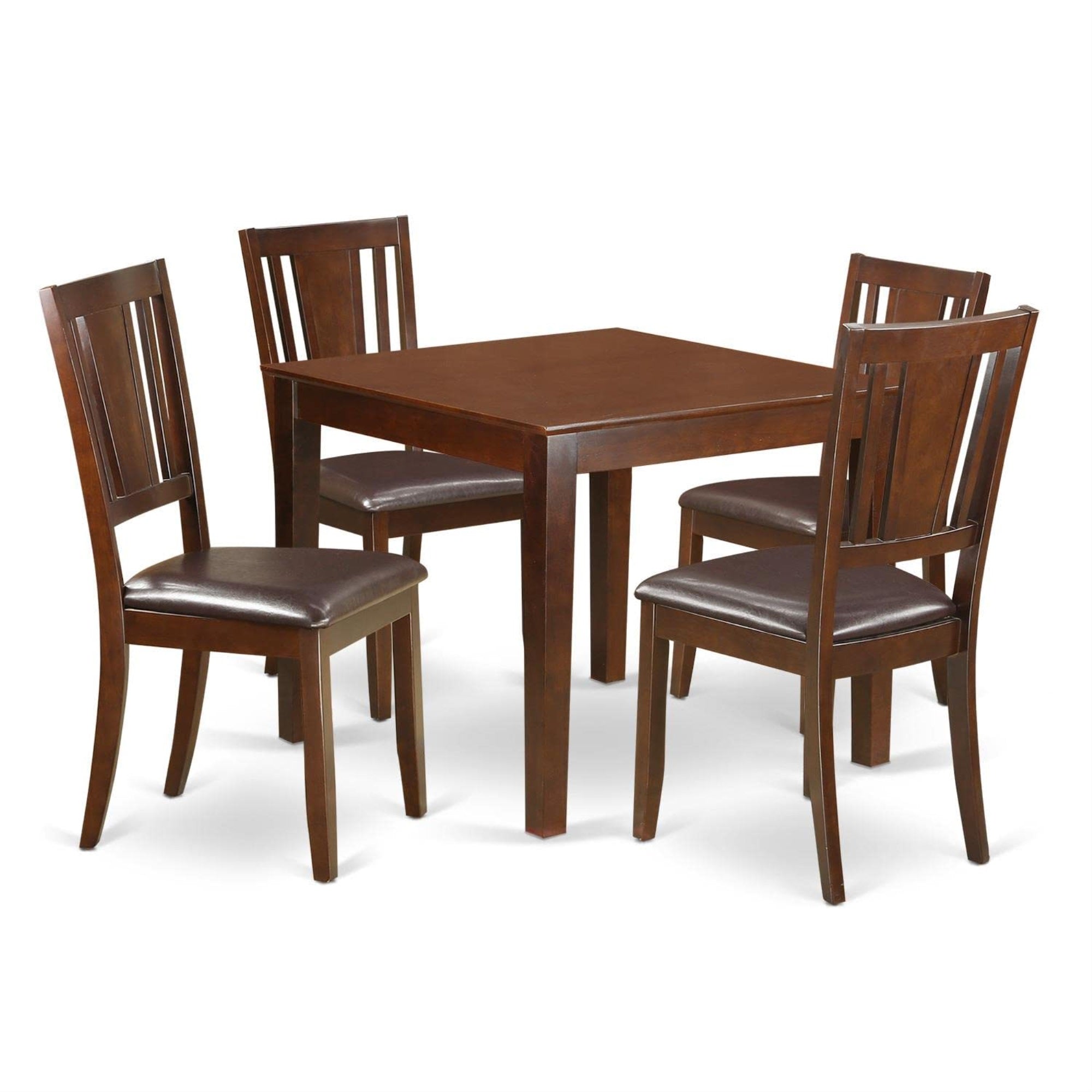 Casafoyer Oxdu5-Mah-Lc 5 Piece Kitchen Table & Chairs Set Includes A Square Dining Room Table And 4 Faux Leather Upholstered Dining Chairs, 36X36 Inch, Mahogany