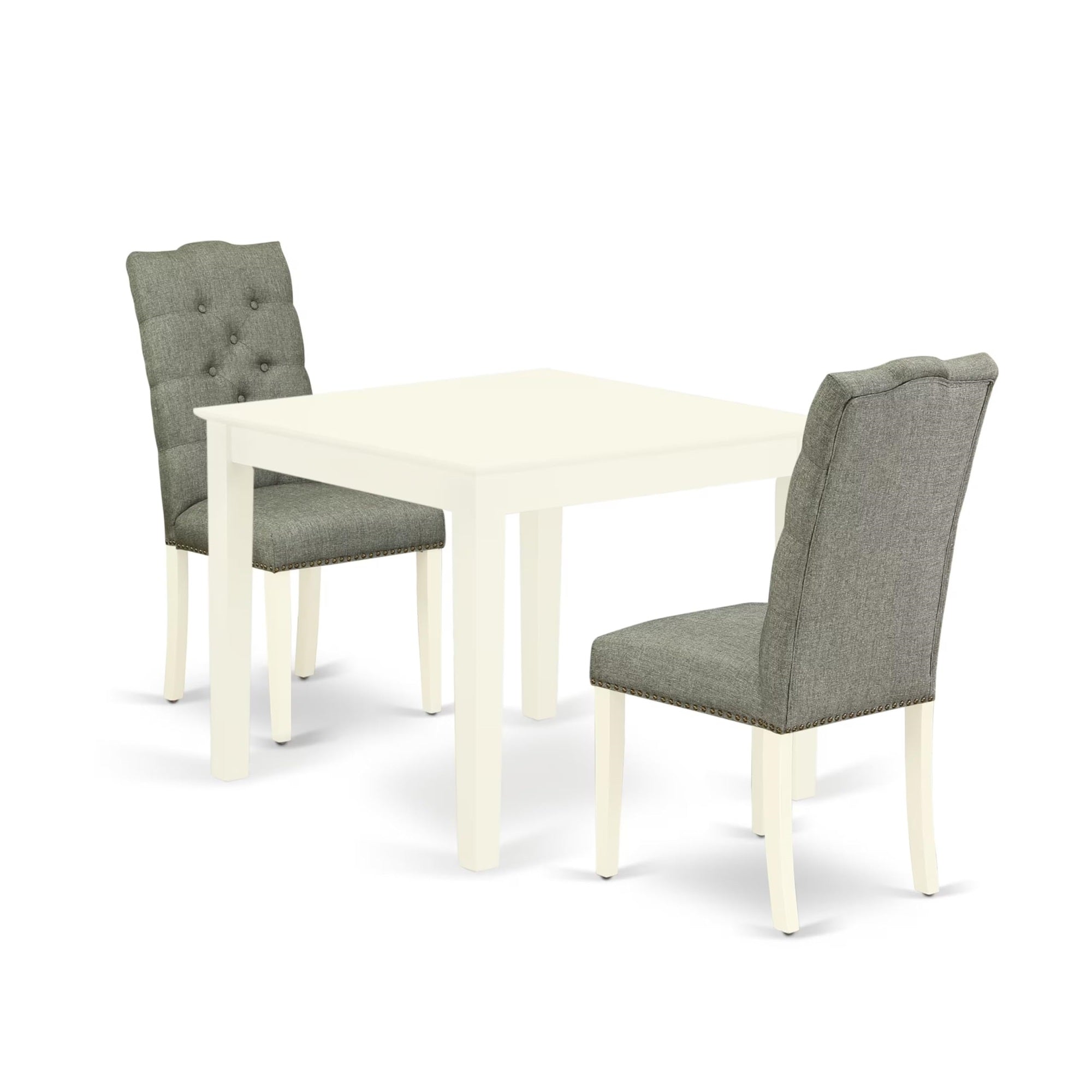Casafoyer Oxel3-Lwh-07 3 Piece Kitchen Table Set For Small Spaces Contains A Square Dining Room Table And 2 Gray Linen Fabric Upholstered Chairs, 36X36 Inch, Linen White
