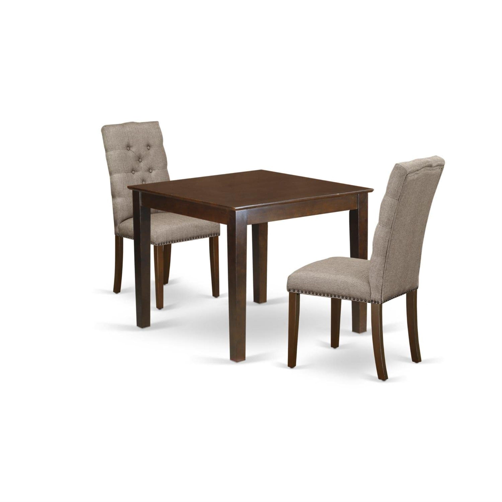 Casafoyer Oxel3-Mah-16 3 Piece Dining Set Contains A Square Dining Room Table And 2 Dark Khaki Linen Fabric Upholstered Parson Chairs, 36X36 Inch, Mahogany