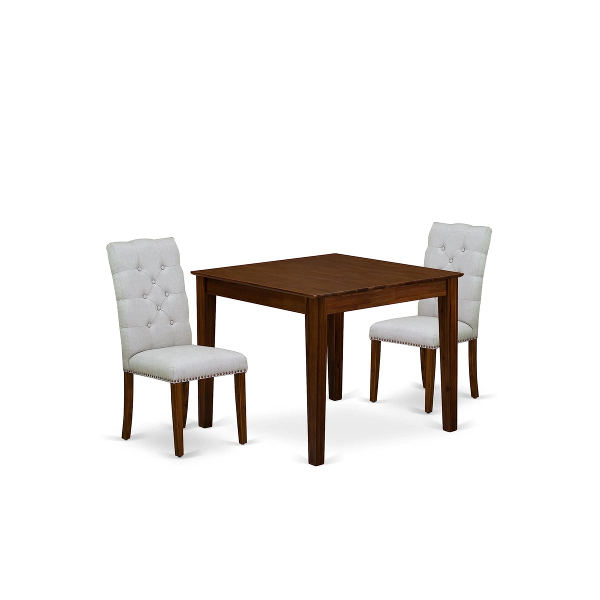 East West Furniture Oxel3-Mah-16 Oxford 3 Piece Set Contains A Square Dining Room Table And 2 Dark Khaki Linen Fabric Upholstered Parson Chairs, 36X36 Inch