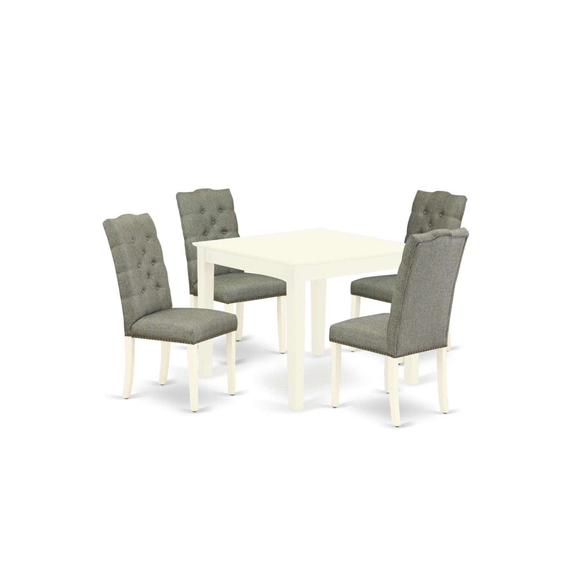 Casafoyer Oxel5-Lwh-07 Oxford 5 Piece Room Set Includes A Square Kitchen Table And 4 Gray Linen Fabric Parsons Dining Chairs, 36X36 Inch