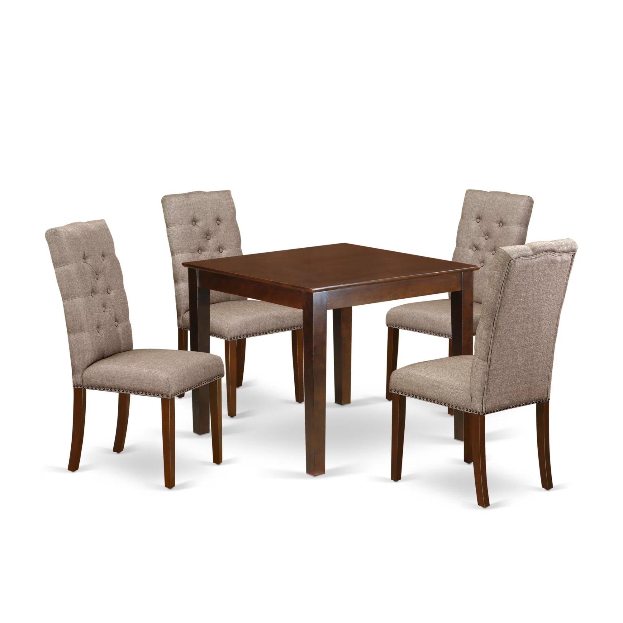 Casafoyer Oxel5-Mah-16 Oxford 5 Piece Room Set Includes A Square Kitchen Table And 4 Dark Khaki Linen Fabric Parson Dining Chairs, 36X36 Inch