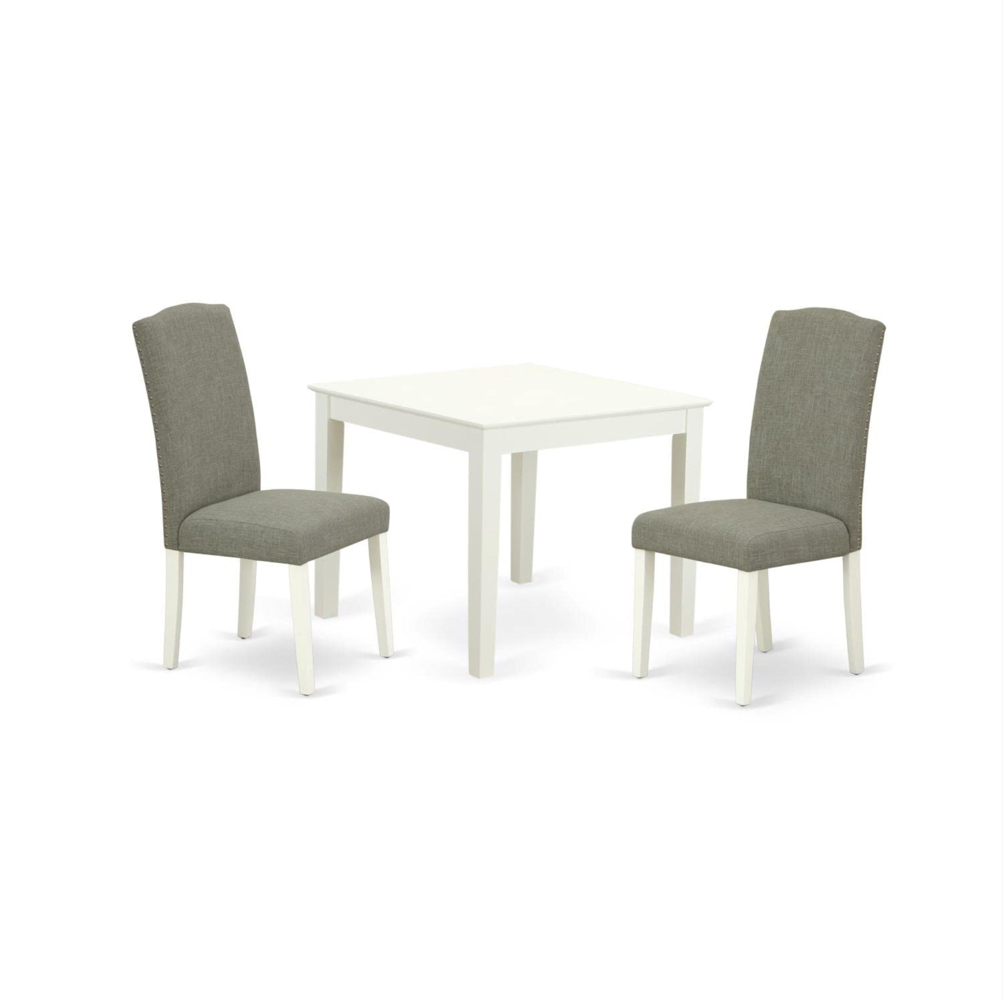 Casafoyer Oxen3-Lwh-06 3 Piece Kitchen Table Set For Small Spaces Contains A Square Dining Room Table And 2 Dark Shitake Linen Fabric Upholstered Chairs, 36X36 Inch, Linen White