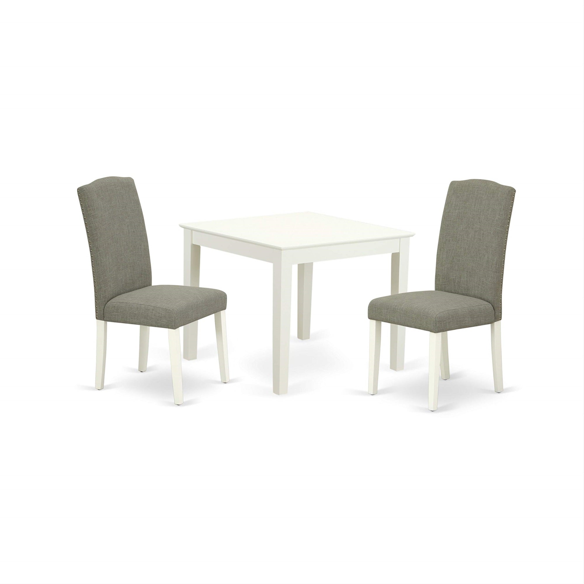 East West Furniture Oxen3-Lwh-06 Oxford 3 Piece Kitchen Set For Small Spaces Contains A Square Dining Room Table And 2 Dark Shitake Linen Fabric Upholstered Chairs, 36X36 Inch