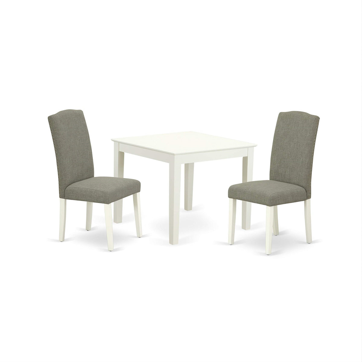 East West Furniture Oxen3-Lwh-06 Oxford 3 Piece Kitchen Set For Small Spaces Contains A Square Dining Room Table And 2 Dark Shitake Linen Fabric Upholstered Chairs, 36X36 Inch
