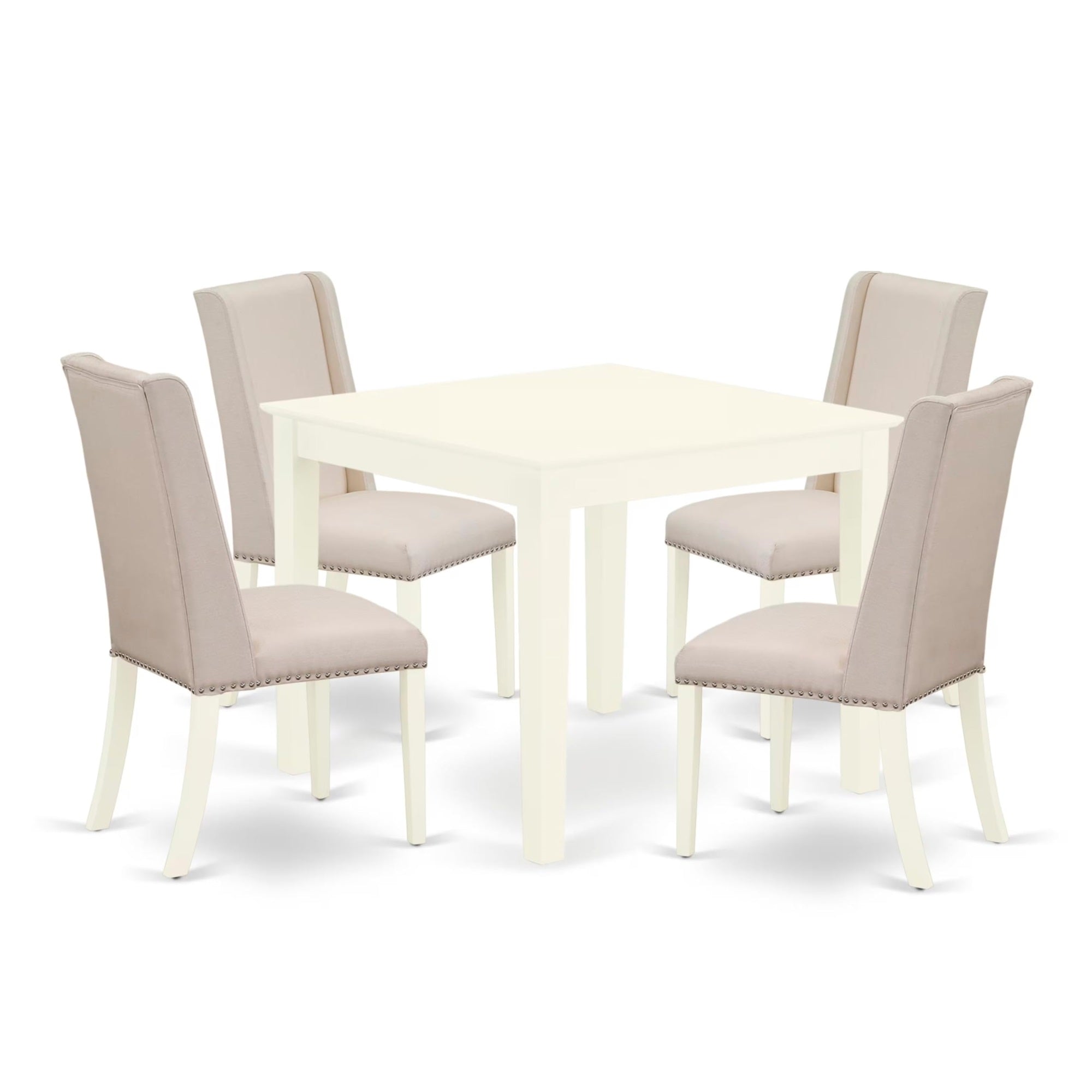 Casafoyer Oxfl5-Lwh-01 5 Piece Kitchen Table Set For 4 Includes A Square Dining Room Table And 4 Cream Linen Fabric Parson Dining Chairs, 36X36 Inch, Linen White