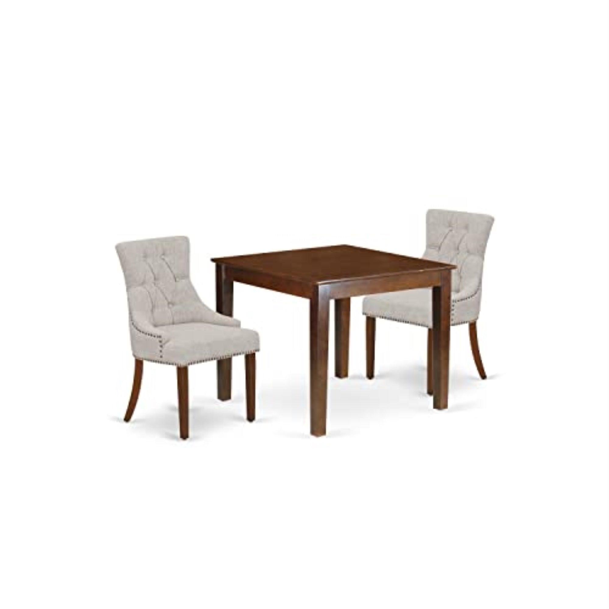 Casafoyer Oxfr3-Mah-05 3 Piece Kitchen Table Set For Small Spaces Contains A Square Dining Room Table And 2 Doeskin Linen Fabric Parsons Dining Chairs, 36X36 Inch, Mahogany