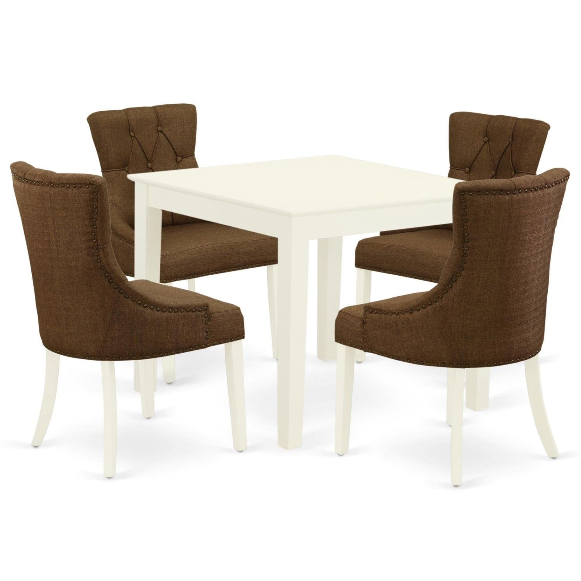 Casafoyer Oxfr5-Lwh-18 Oxford 5 Piece Dinette Set For 4 Includes A Square Room Table And 4 Brown Linen Fabric Parson Dining Chairs, 36X36 Inch