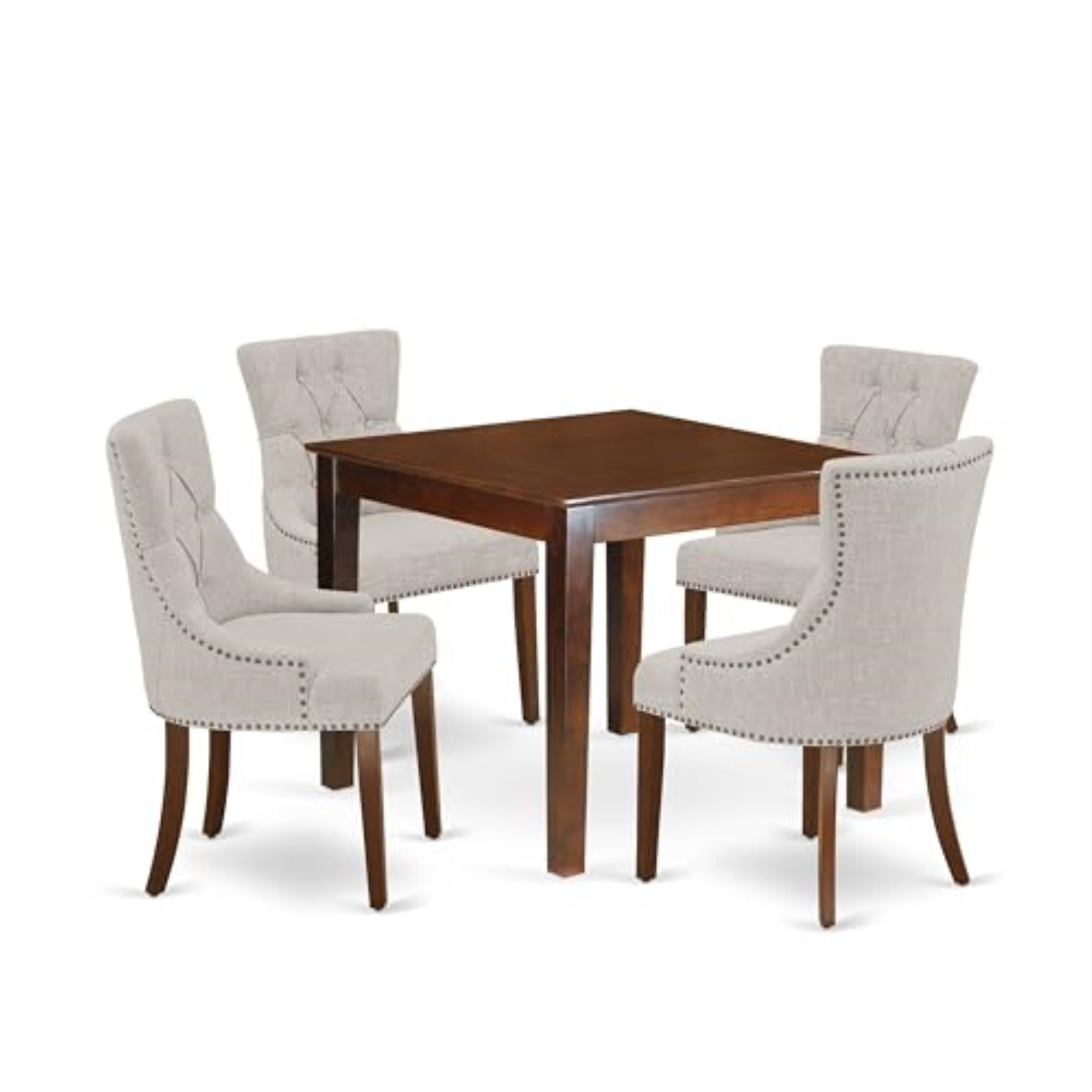 Casafoyer Casafoyer Furniture 5Pc Dining Set Includes A Square Dinette Table And Four Parson Chairs With Doeskin Fabric, Mahogany Finish