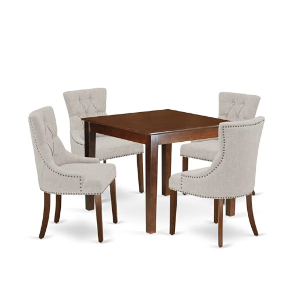 Casafoyer Casafoyer Furniture 5Pc Dining Set Includes A Square Dinette Table And Four Parson Chairs With Doeskin Fabric, Mahogany Finish