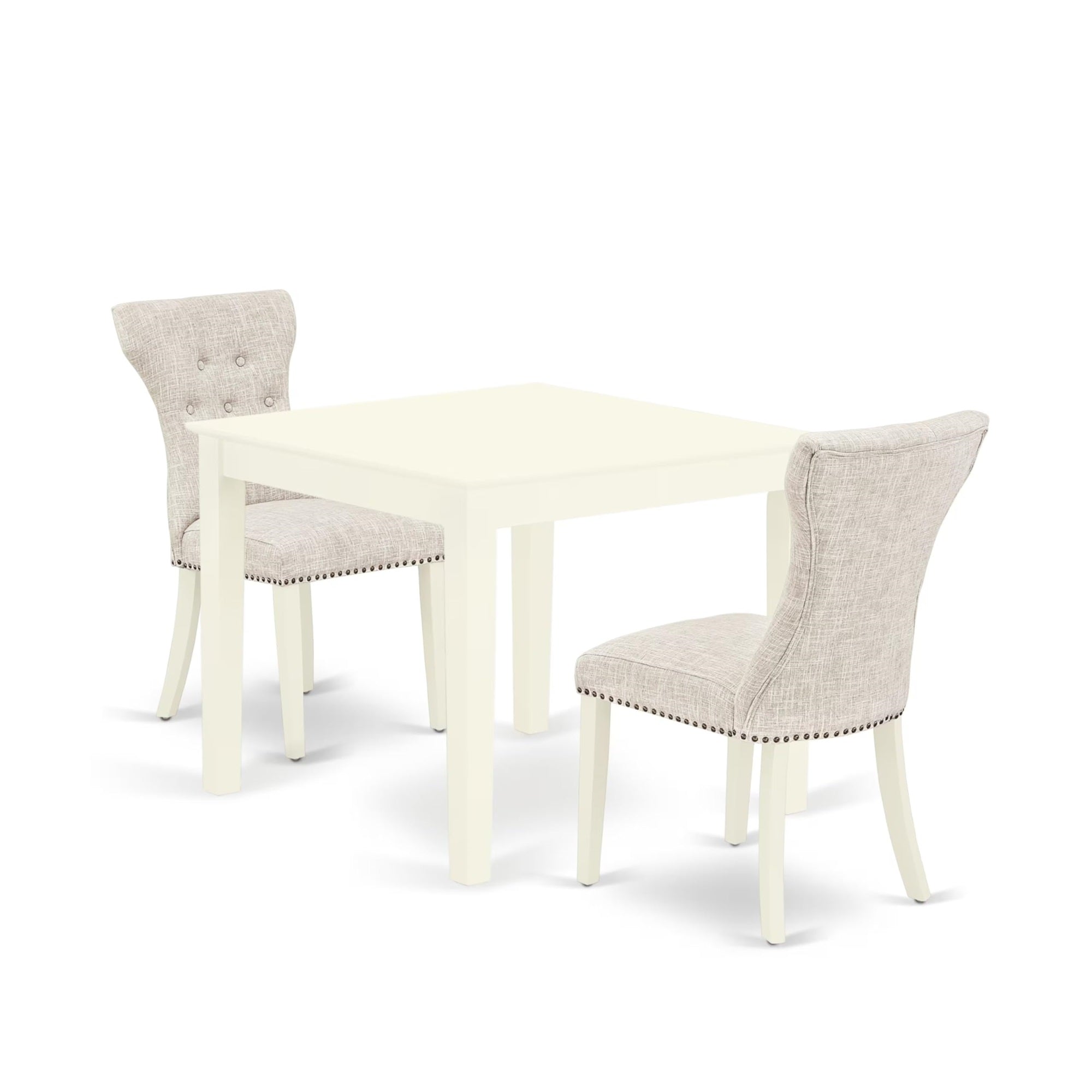 Casafoyer Oxga3-Lwh-35 Oxford 3 Piece Set Contains A Square Dining Room Table And 2 Doeskin Linen Fabric Upholstered Parson Chairs, 36X36 Inch