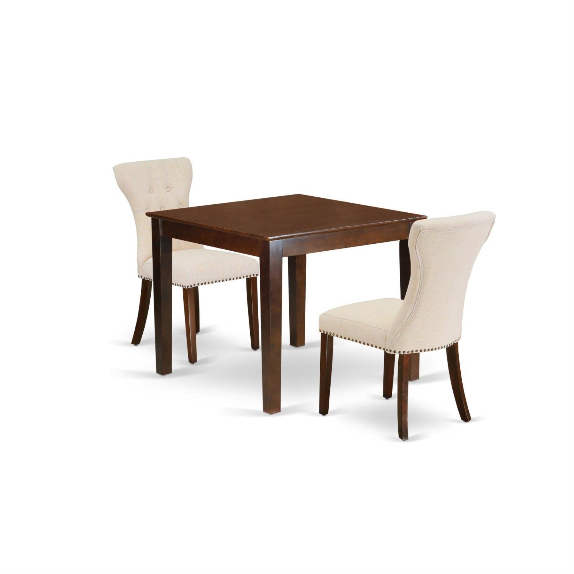 Casafoyer Oxga3-Mah-32 Oxford 3 Piece Room Furniture Set Contains A Square Dining Table And 2 Light Beige Linen Fabric Upholstered Parson Chairs, 36X36 Inch