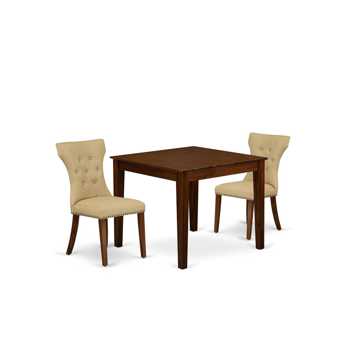 East West Furniture Oxga3-Mah-32 Oxford 3 Piece Room Furniture Set Contains A Square Dining Table And 2 Light Beige Linen Fabric Upholstered Parson Chairs, 36X36 Inch