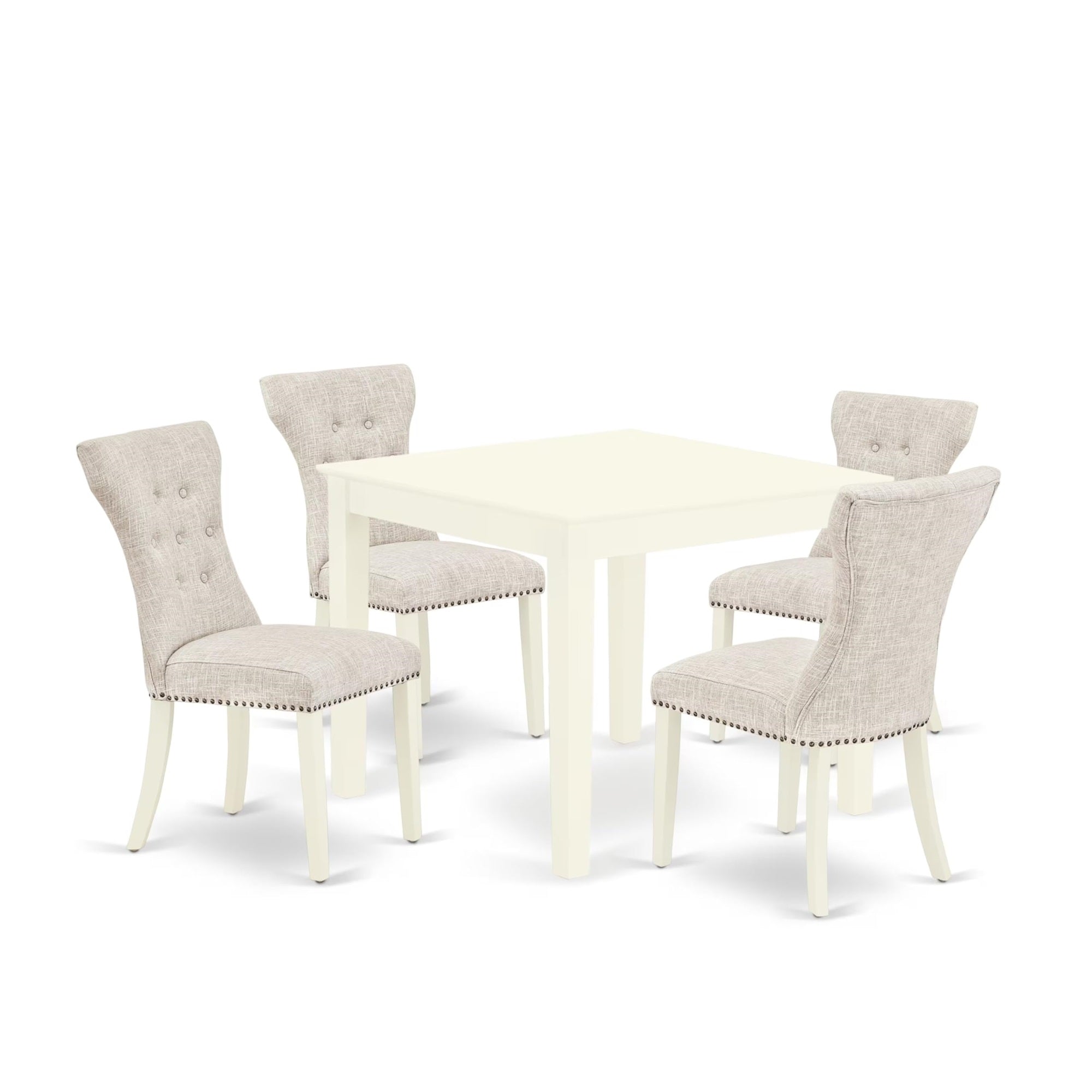 Casafoyer Oxga5-Lwh-35 Oxford 5 Piece Set For 4 Includes A Square Kitchen Table And 4 Doeskin Linen Fabric Parson Dining Room Chairs, 36X36 Inch