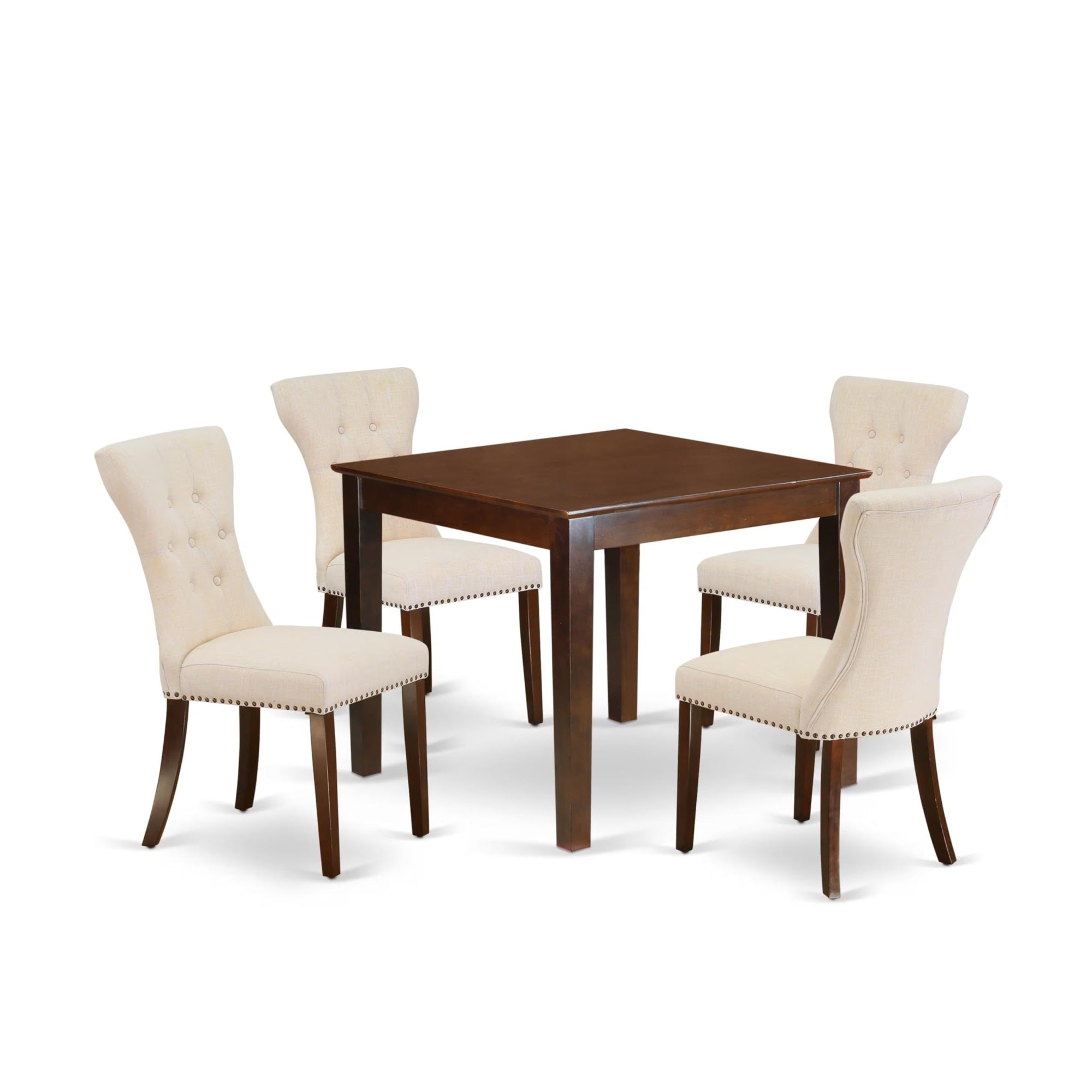 Casafoyer Oxford 5 Piece Dinette Set For 4 Includes A Square Room Table And 4 Light Beige Linen Fabric Parson Dining Chairs, 36X36 Inch, Mahogany