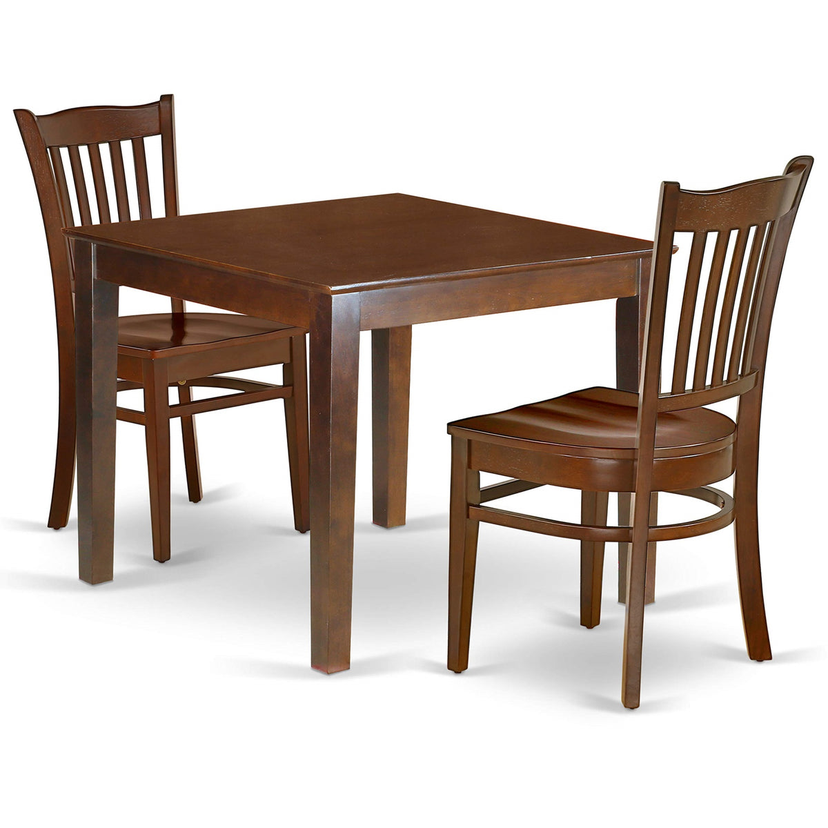 East West Furniture Oxgr3-Mah-W Oxford 3 Piece Set For Small Spaces Contains A Square Dining Room Table And 2 Wood Seat Chairs, 36X36 Inch