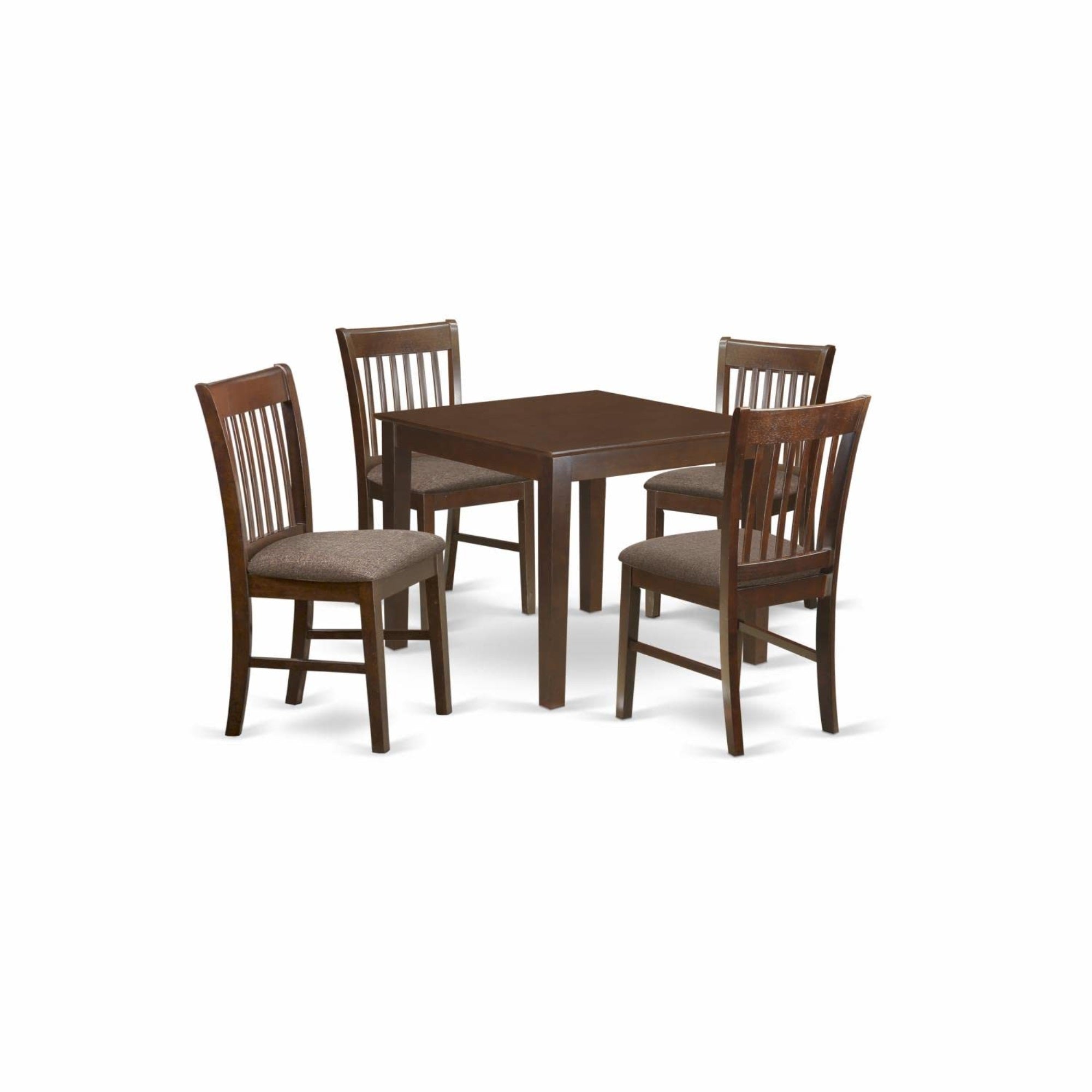 Casafoyer Oxford 5 Piece Dining Set Includes A Square Solid Wood Table And 4 Linen Fabric Kitchen Room Chairs, 36X36 Inch, Mahogany