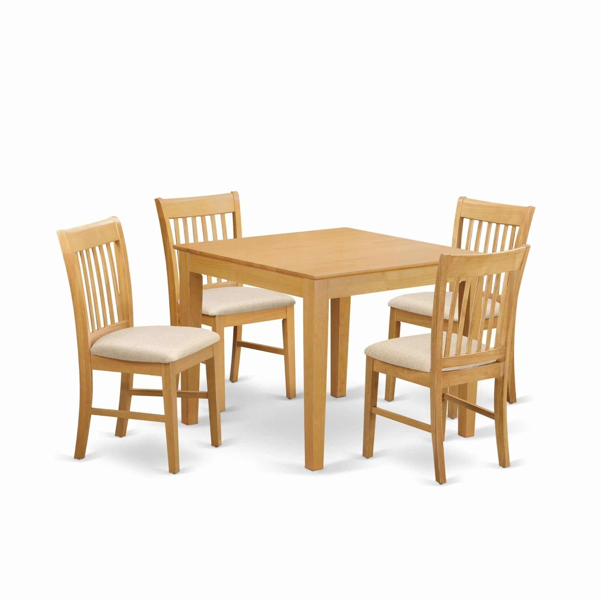 Casafoyer Oxno5-Oak-C 5 Piece Dinette Set For 4 Includes A Square Room Table And 4 Linen Fabric Upholstered Dining Chairs, 36X36 Inch