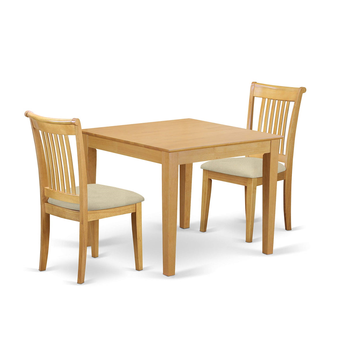 East West Furniture Oxpo3-Oak-C 3 Piece Room Furniture Set Contains A Square Kitchen Table And 2 Linen Fabric Upholstered Dining Chairs, 36X36 Inch