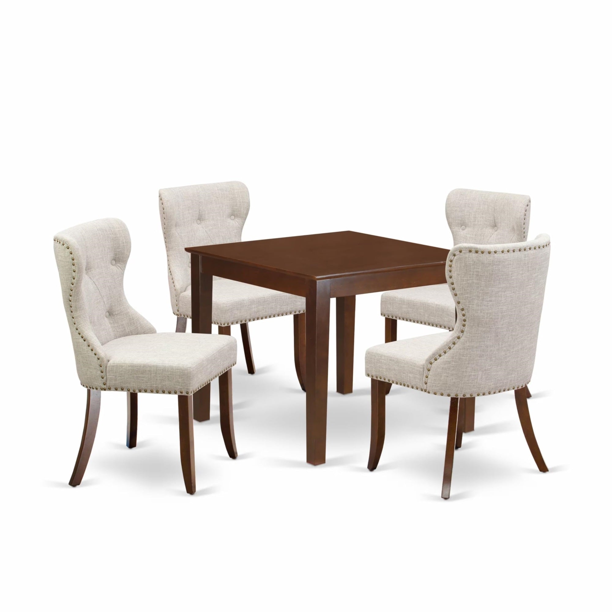 Casafoyer Oxsi5-Mah-35 5 Piece Kitchen Table & Chairs Set Includes A Square Dining Room Table And 4 Doeskin Linen Fabric Parson Dining Chairs, 36X36 Inch, Mahogany