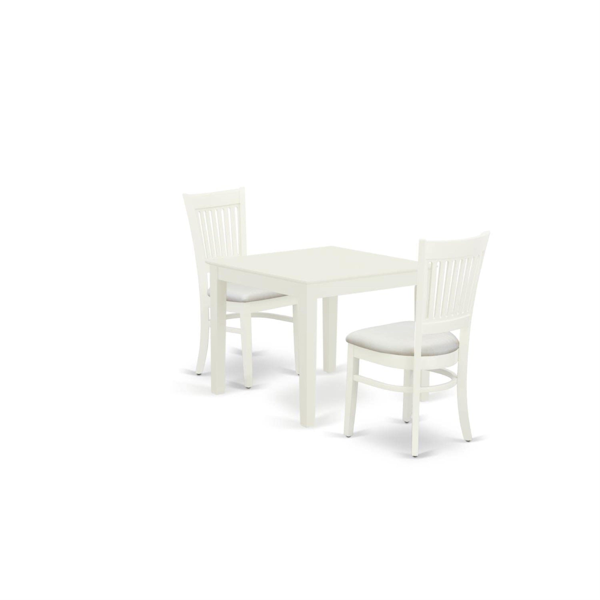 Casafoyer Oxva3-Lwh-C 3 Piece Dining Room Furniture Set Contains A Square Kitchen Table And 2 Linen Fabric Upholstered Dining Chairs, 36X36 Inch, Linen White