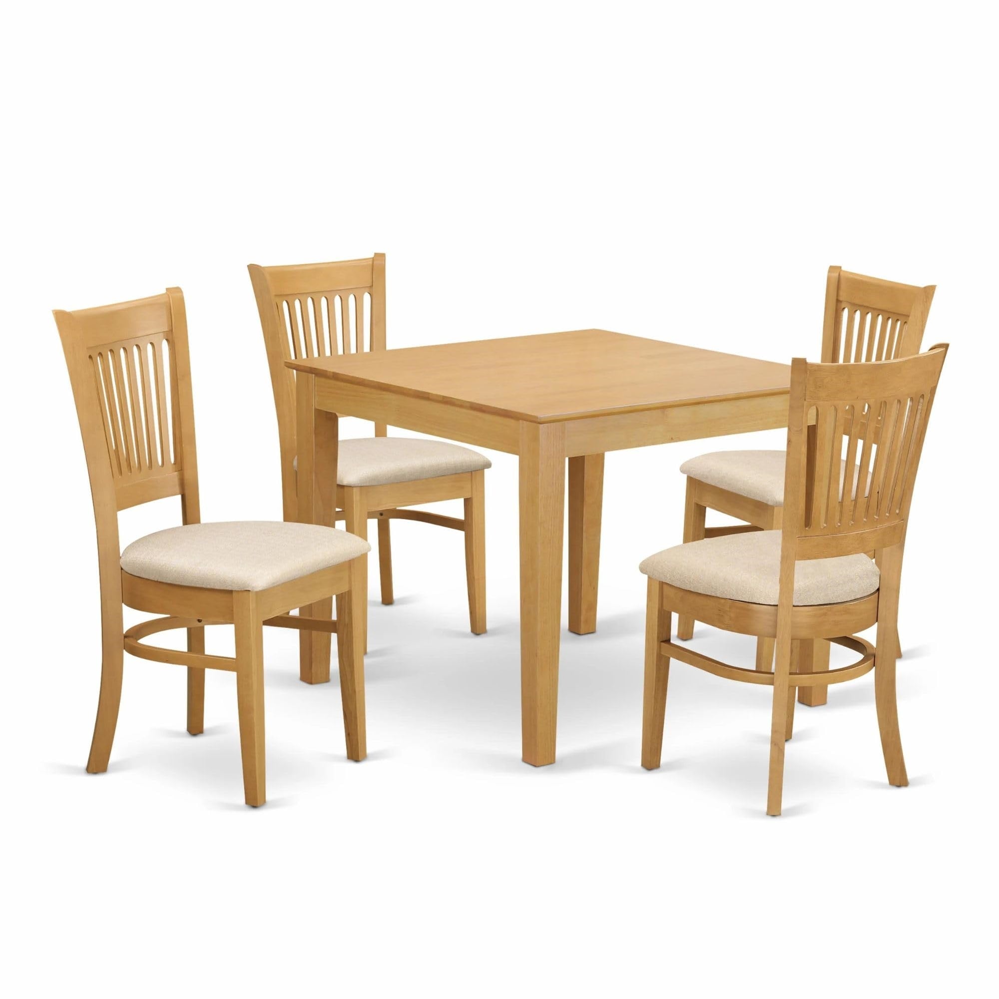 Casafoyer Oxva5-Oak-C 5 Piece Dining Set Includes A Square Solid Wood Table And 4 Linen Fabric Kitchen Room Chairs, 36X36 Inch, Oak