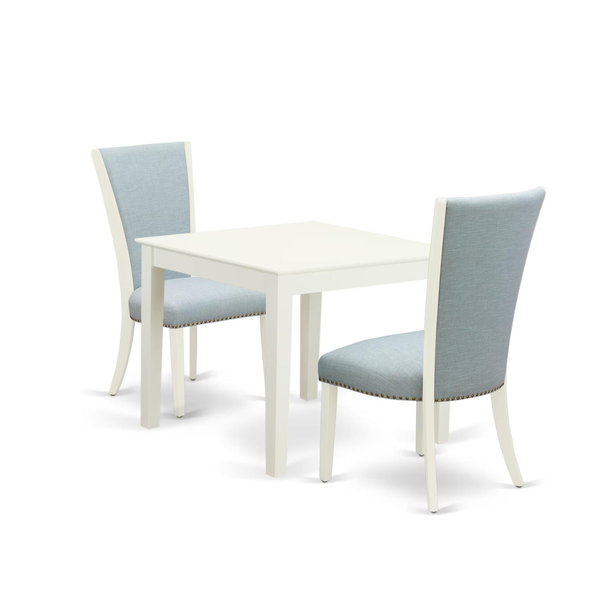 Casafoyer Oxford 3 Piece Set For Small Spaces Contains A Square Dining Room Table And 2 Baby Blue Linen Fabric Parsons Chairs, 36X36 Inch, Oxve3-Lwh-15