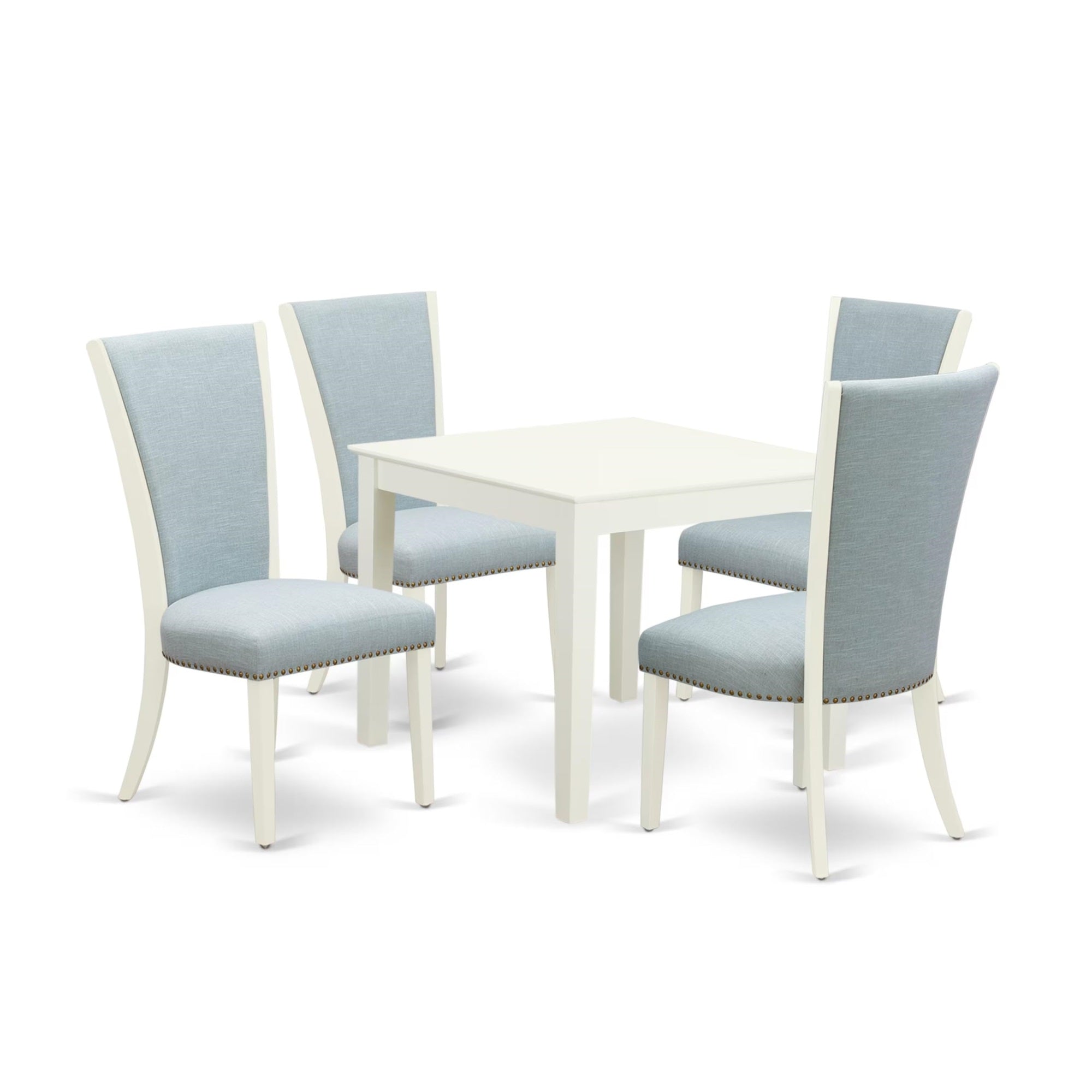 Casafoyer Oxve5-Lwh-15 5 Piece Kitchen Table Set For 4 Includes A Square Dining Room Table And 4 Baby Blue Linen Fabric Parson Dining Chairs, 36X36 Inch, Linen White