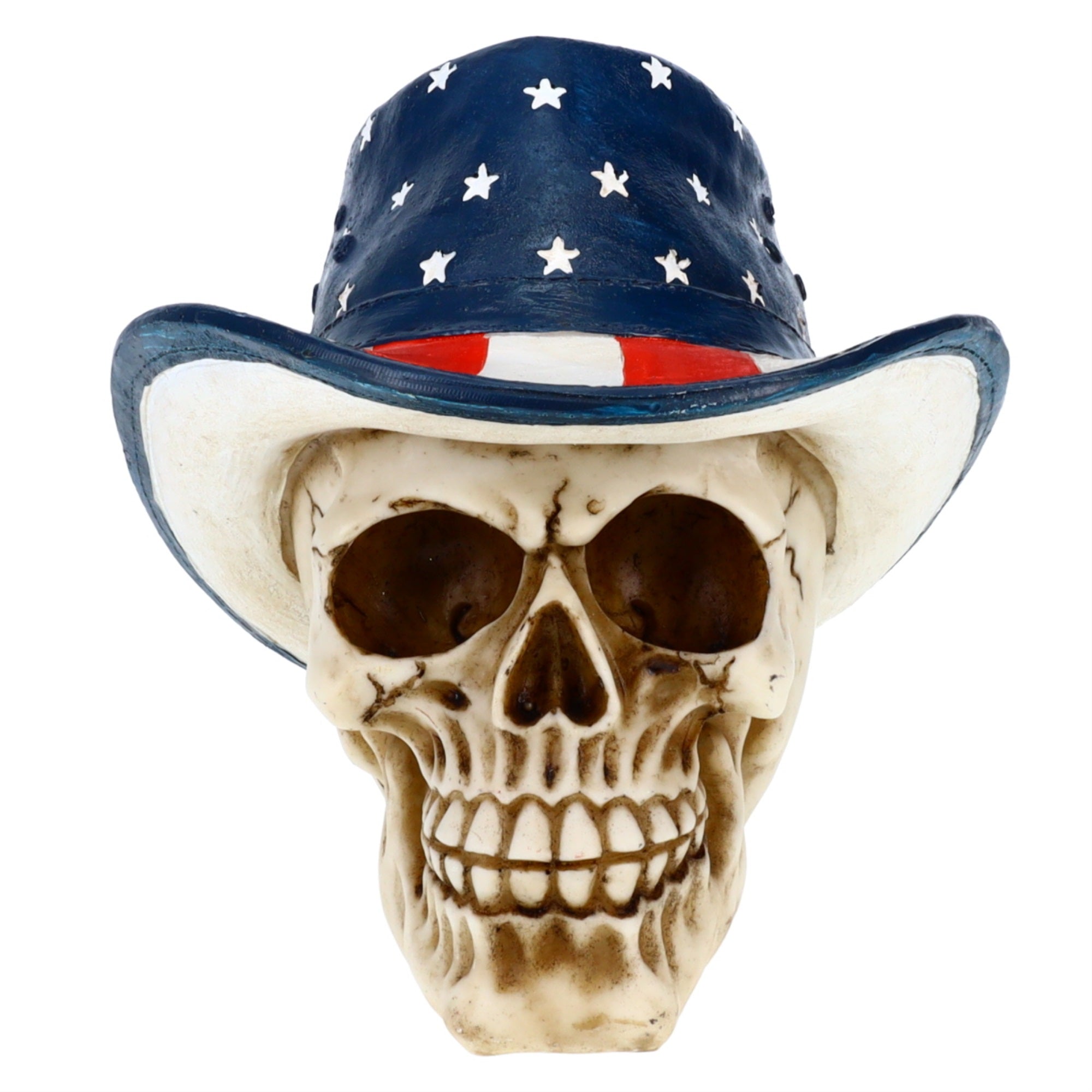 American Cowboy Skull P754752 Halloween Decoration Resin Patriotic Western Skeleton Head Figurine Gothic Design