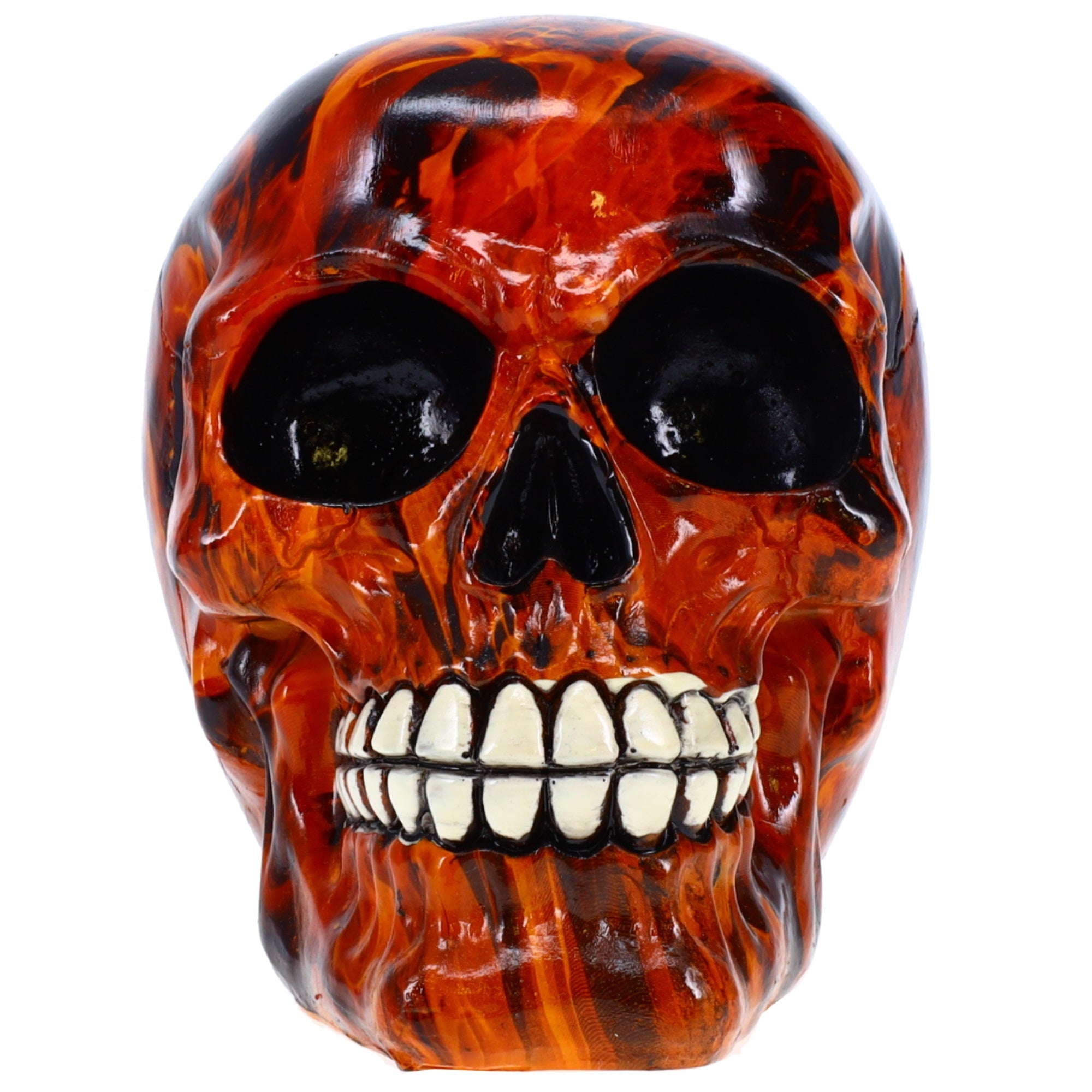 Resin Flame Skull Orange Day Of The Dead Skull P754923 - Ghost Rider Halloween Decoration Gothic Dod Skeleton Head Dia De Los Muertos - Orange