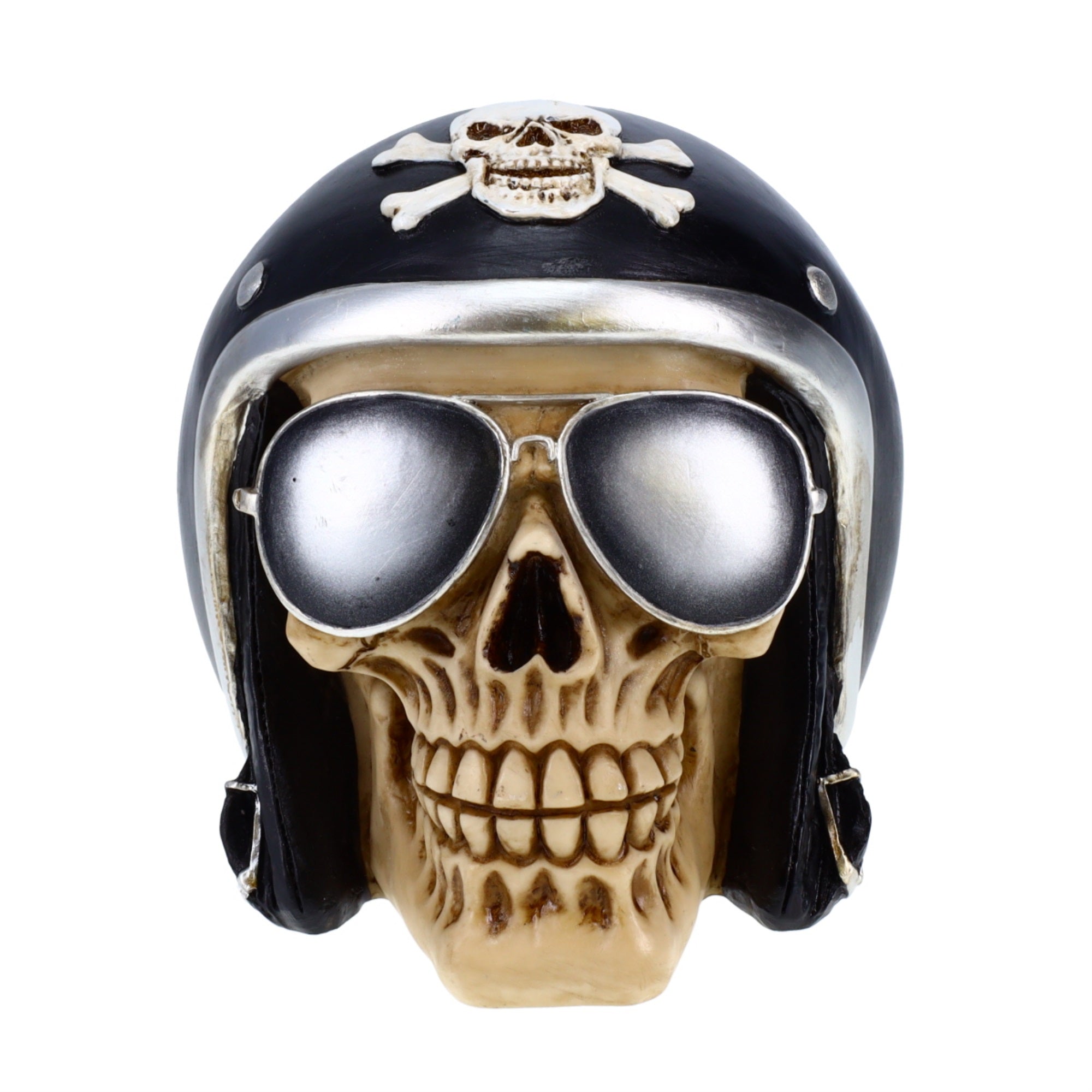 Treasure Cove Skull With Glasses And Helmet P75492C Biker Halloween Decoration Gothic Skeleton Head Zombie